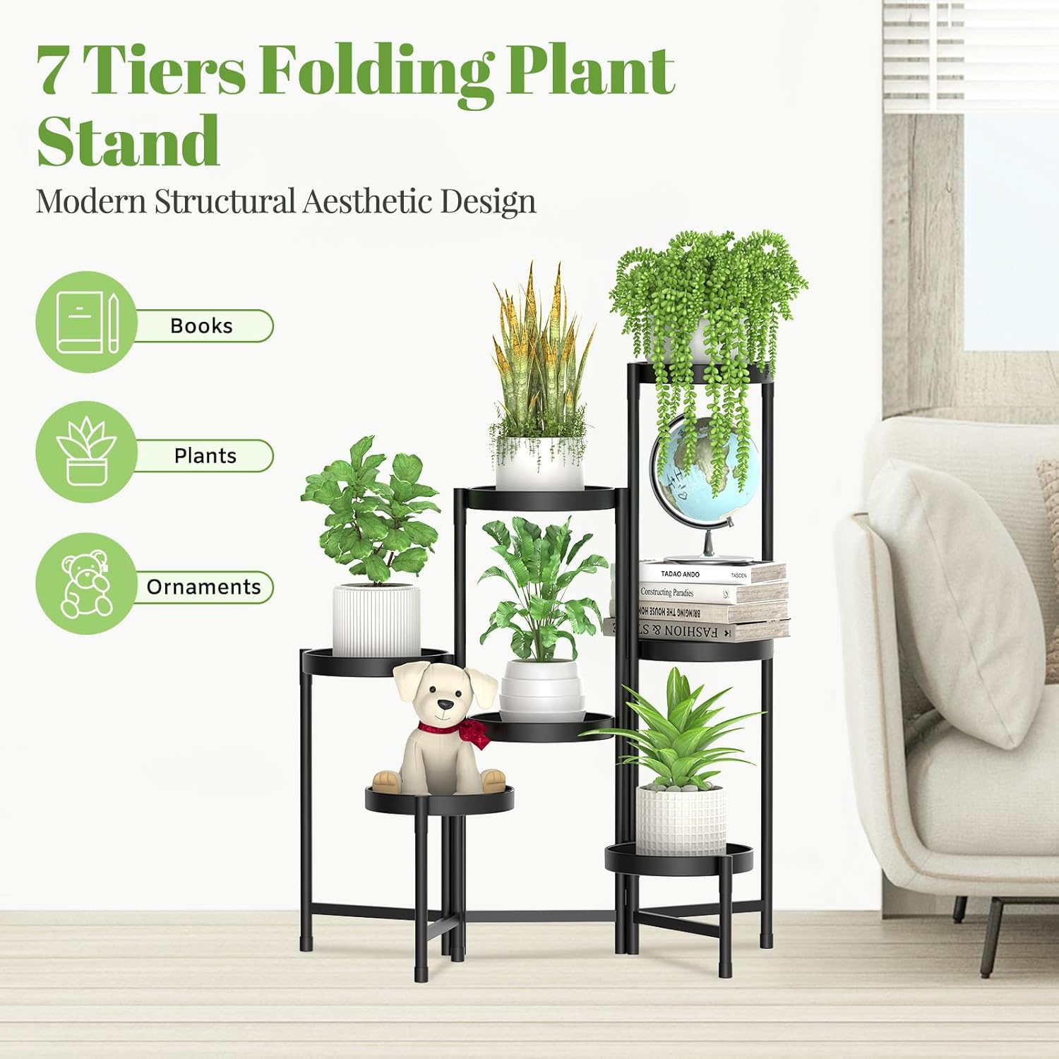 Corner Plant Stand Metal 7 Tier Tall Flower Pot Shelf Indoor Outdoor White