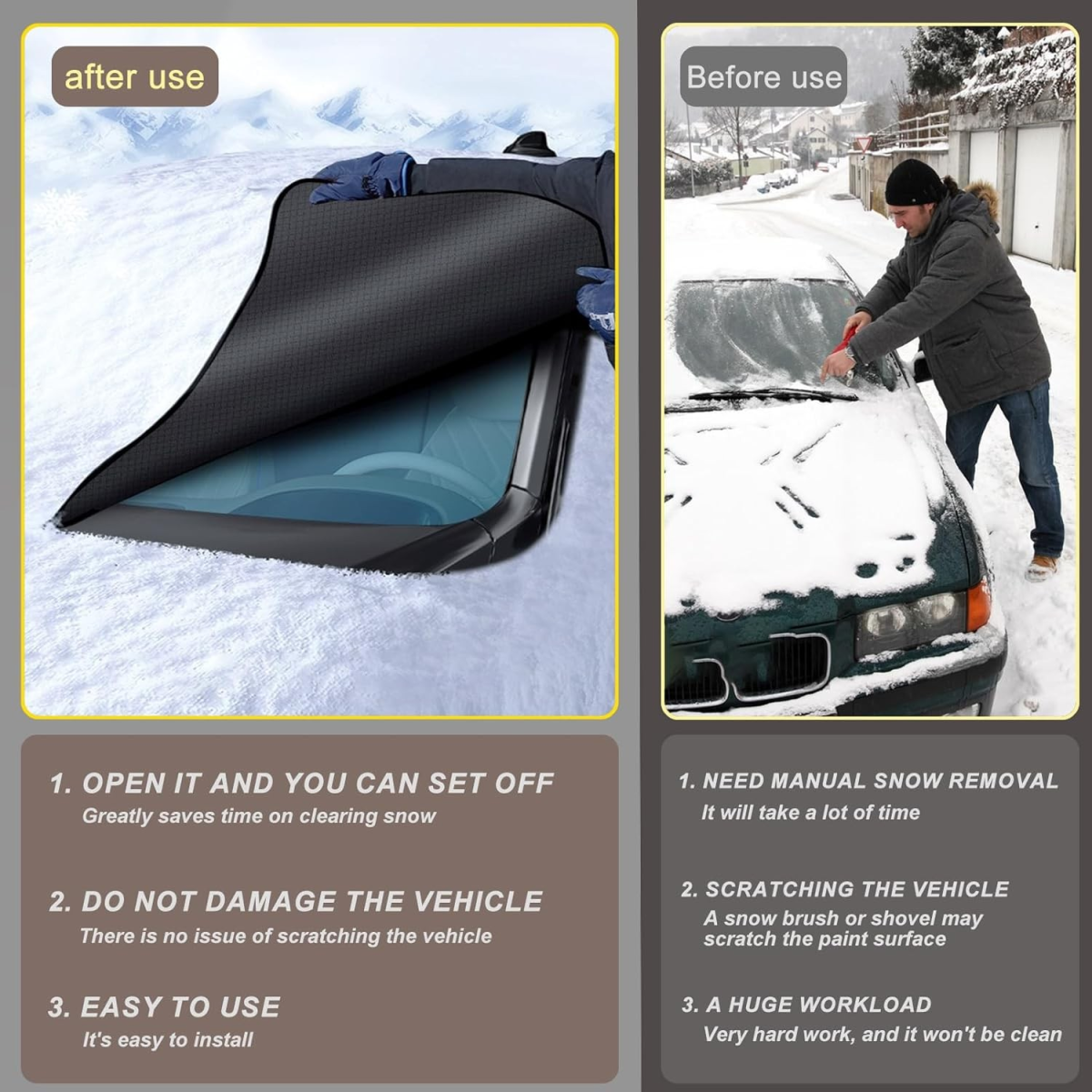 Car Windshield Snow Cover Window Mirror Magnetic Protector Cover Black