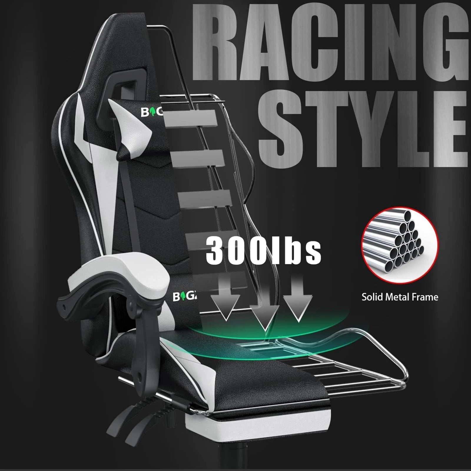 Bigzzia Gaming Chair with Footrest Gamer Chairs Ergonomic with Lumbar Cushion Chair Height Adjustable Office Chair for Home