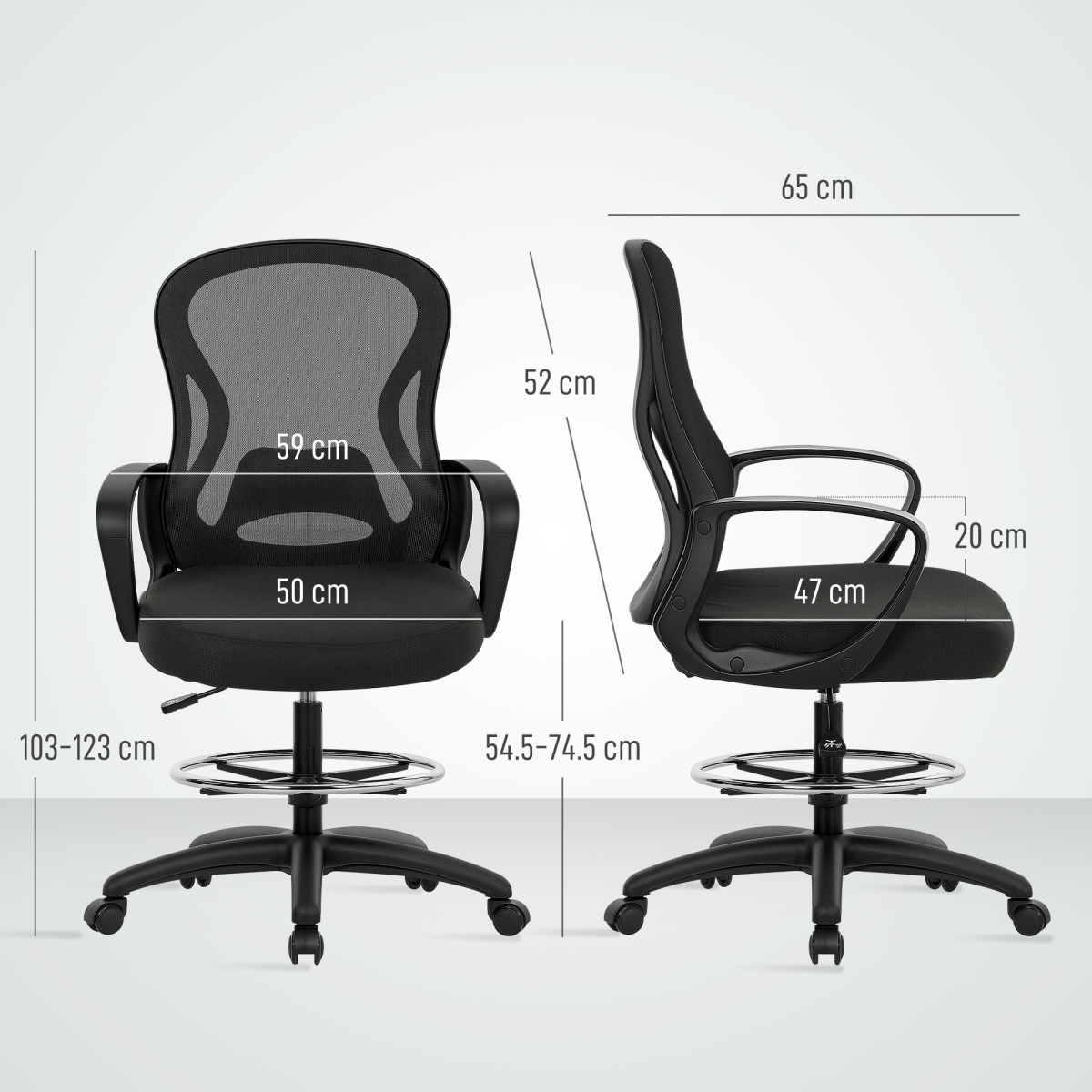 Vinsetto Mesh Office Chair with Lumbar Support, Adjustable Height, Black