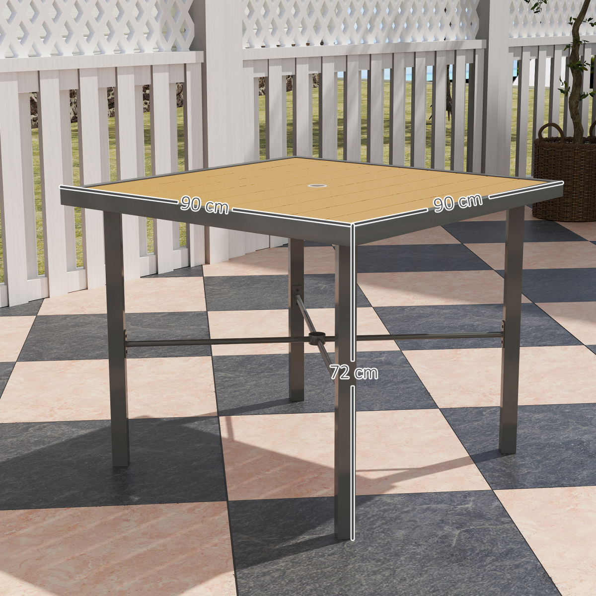 Outsunny 90cm Square Outdoor Patio Garden Dining Table with Umbrella Hole