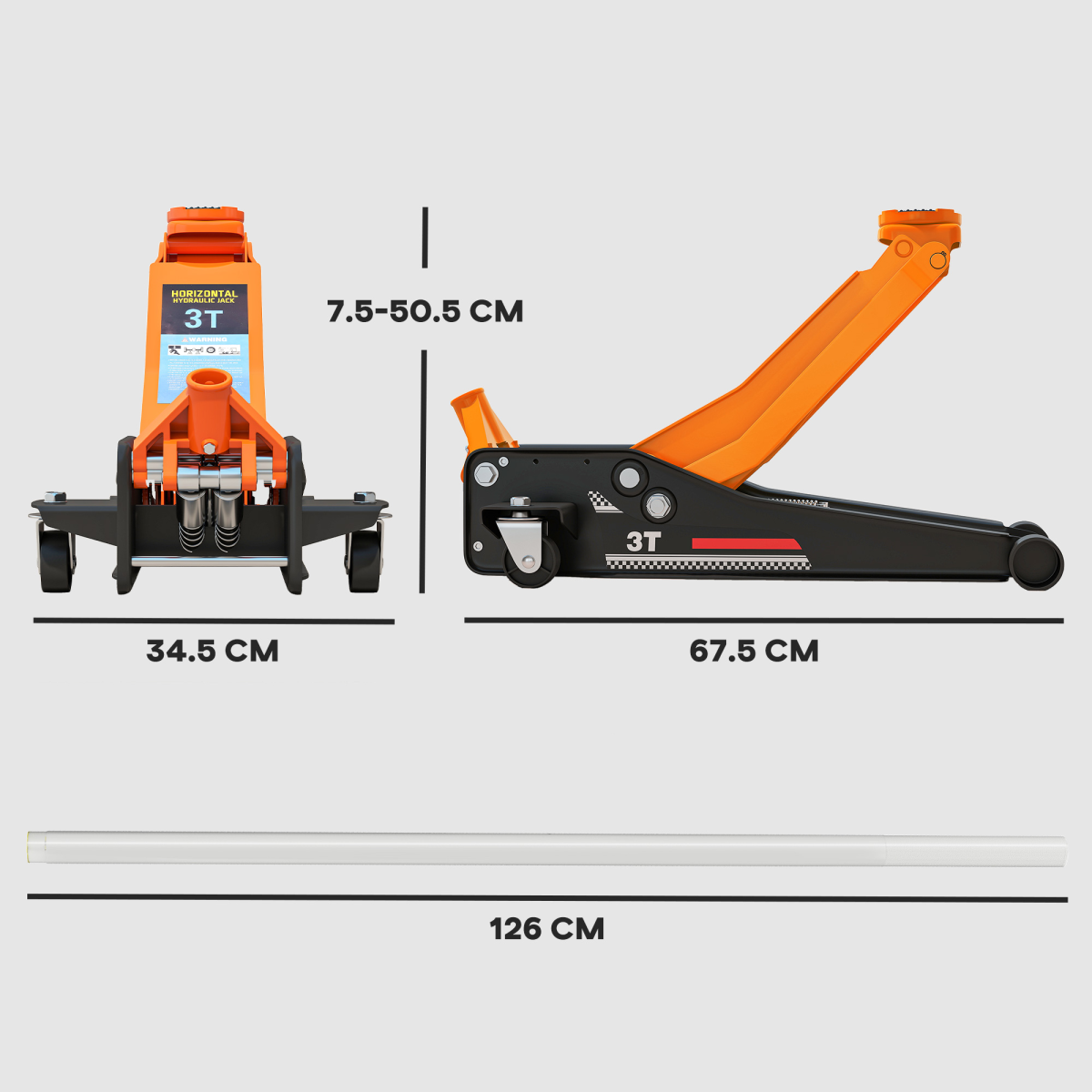 HOMCOM 3 Ton Low Profile Floor Jack, 7.5-50.5 cm Hydraulic Car Trolley Jack