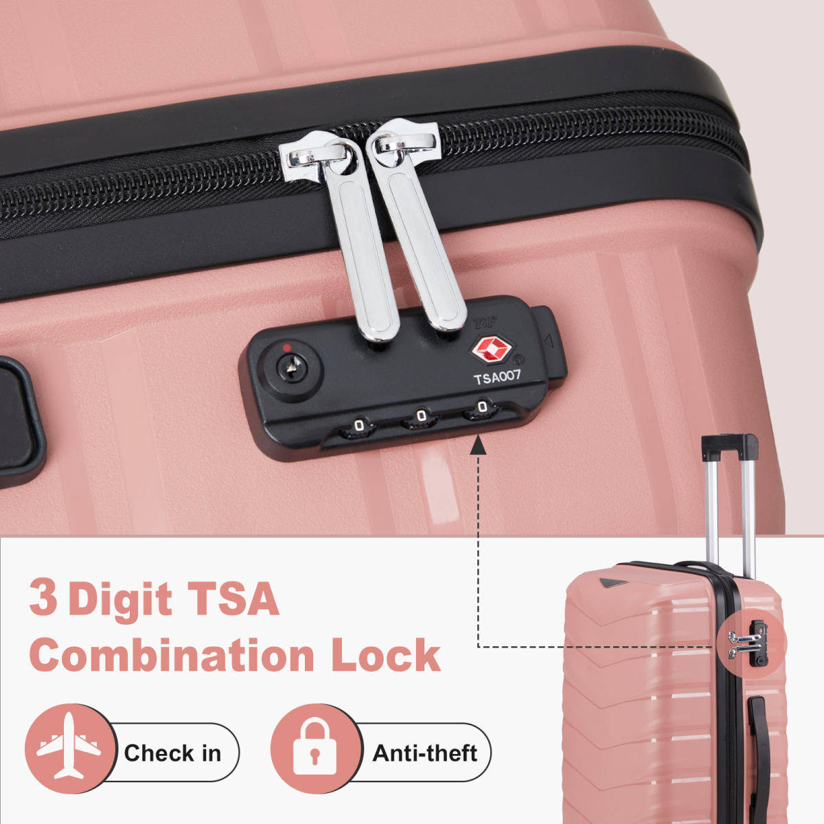 V-shaped stripes 3-in-1 PP trolley case 20in 24in 28in PP iron trolley fashionable colour - rose gold (grain pattern)