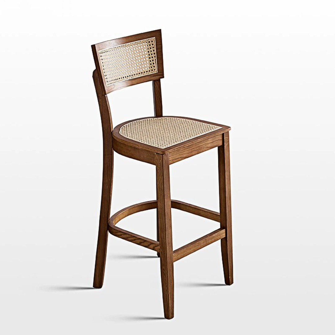 Rico Bar Chair, Rattan & Solid Wood