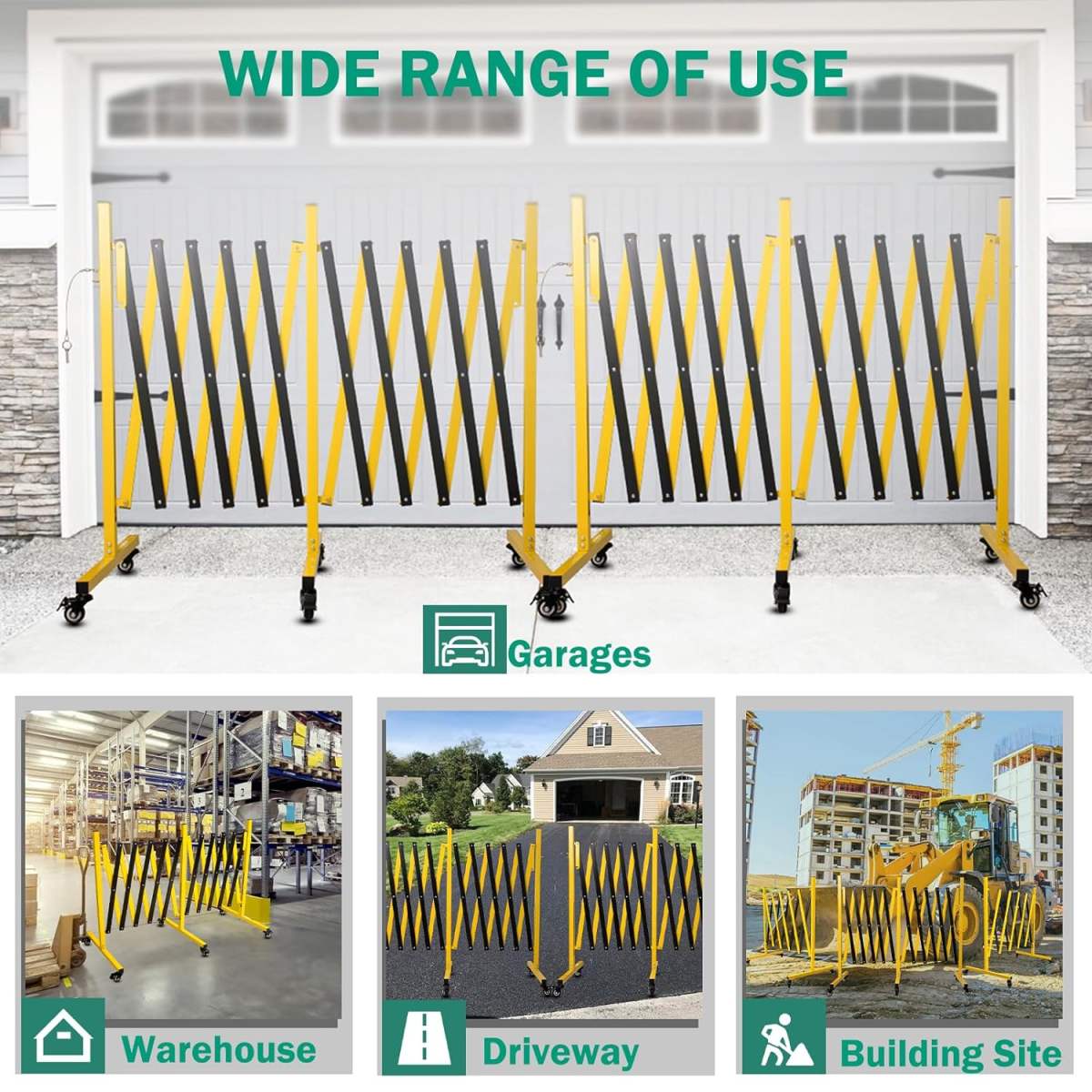 Metal Expandable Barricade, 17 Feet Retractable Fence Outdoor, Mobile Safety Barrier Gate, Easily Assembled Expanding Gate with Casters, Collapsible Accordion Barricade Gate Outdoor