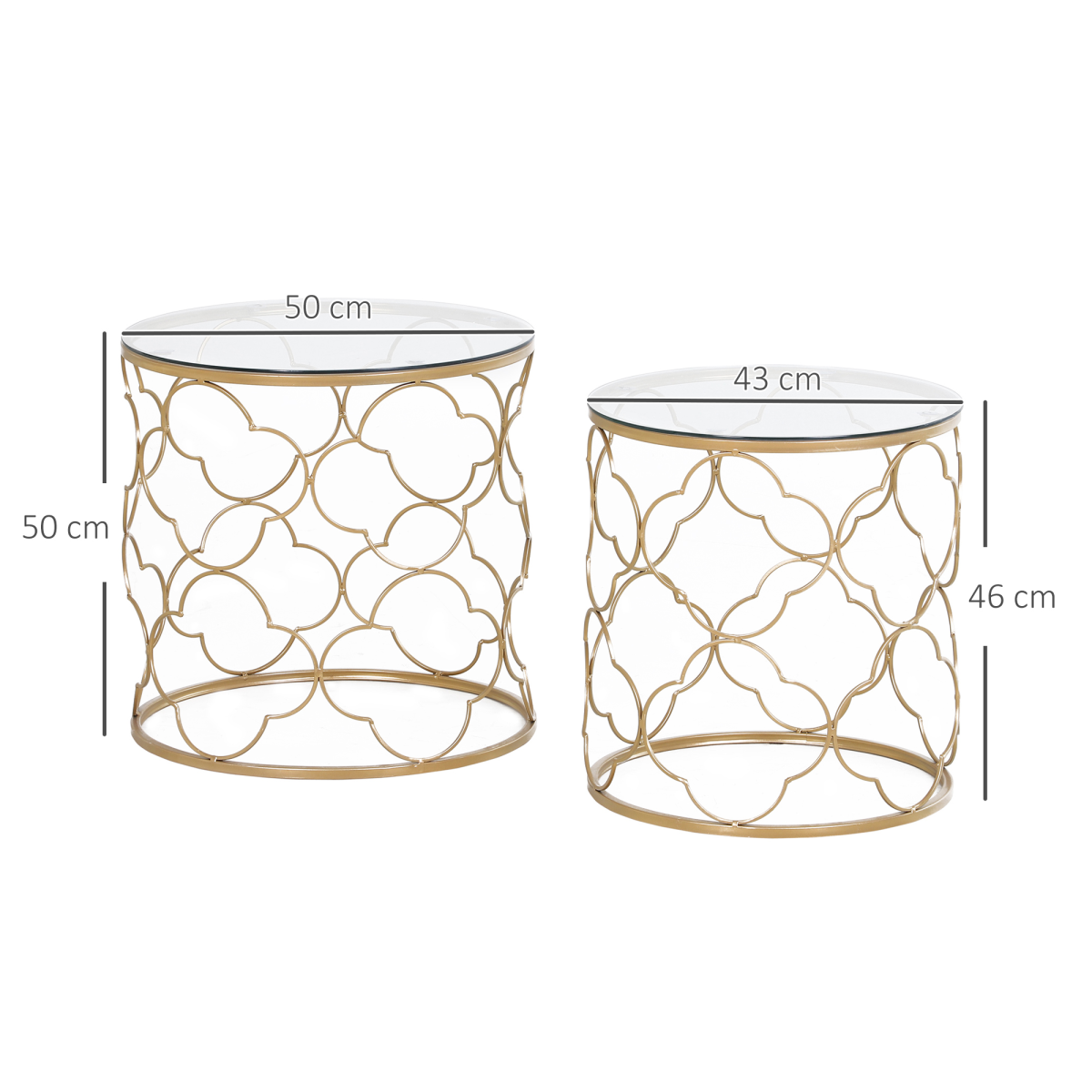 HOMCOM Nesting Tables Set of 2, Side End Table with Glass Top, Gold Tone