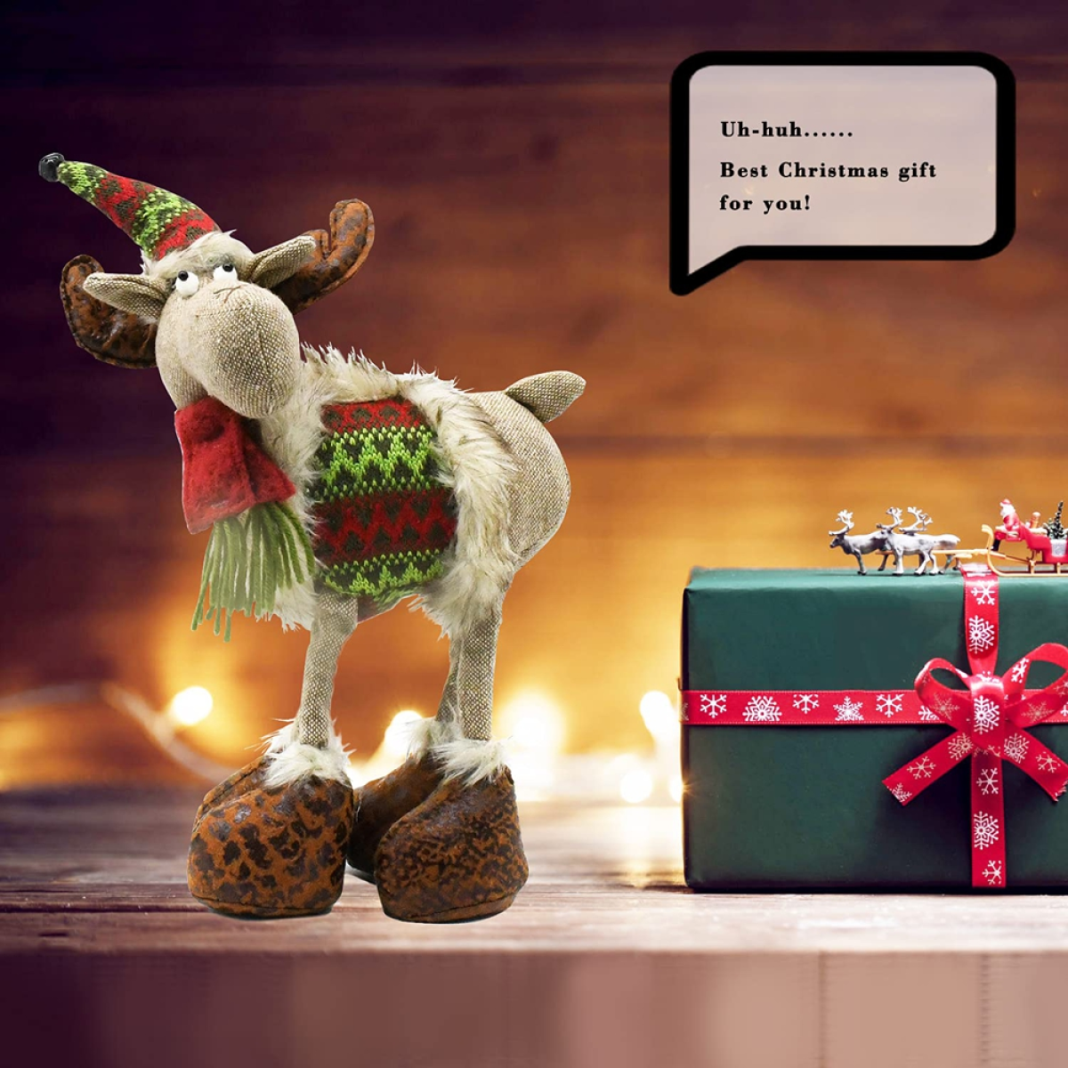 Christmas Deer Gnome Plush Xmas Reindeer Decoration, Handmade Swedish Santa Elk Figurines Tomte Gnome w/Bell Reindeer Horns Ornaments, Home Table Decor