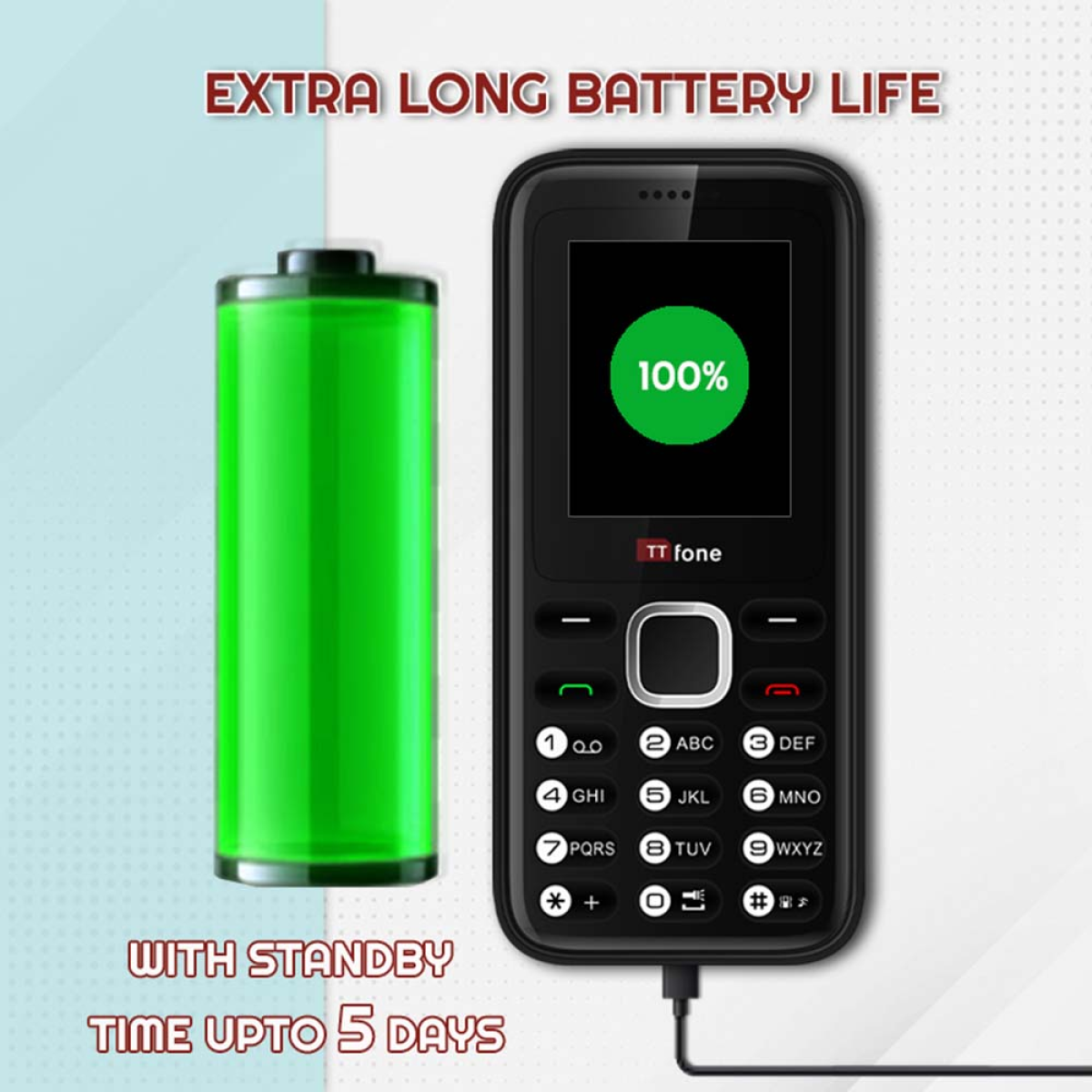 TTfone TT150 Unlocked Basic Mobile Phone UK Sim Free, Long Battery Life, Dual Sim with camera and games, easy to use, durable and light weight pay as you go - Red with Mains Charger and Vodafone Sim Card