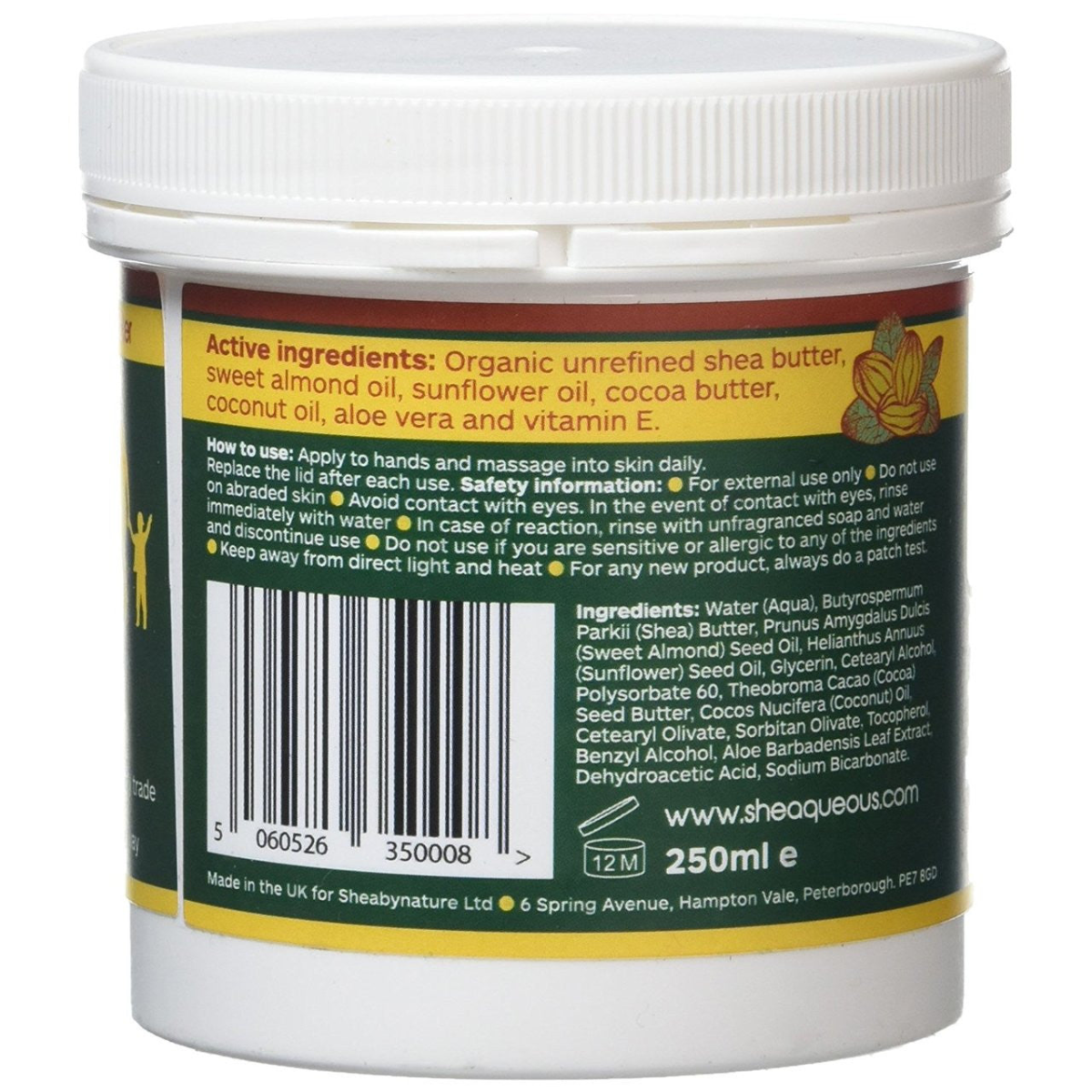 6 Pots of Sheaqueous Aqueous Cream with Organic Shea Butter, Almond Oil, cocoa butter, vitamin E. A natural aqueous cream for very dry skin, for Sensitive Skin, Children, Eczema prone skin , Use in Pregnancy for expanding tummy NO ADDED FRAGRANCE