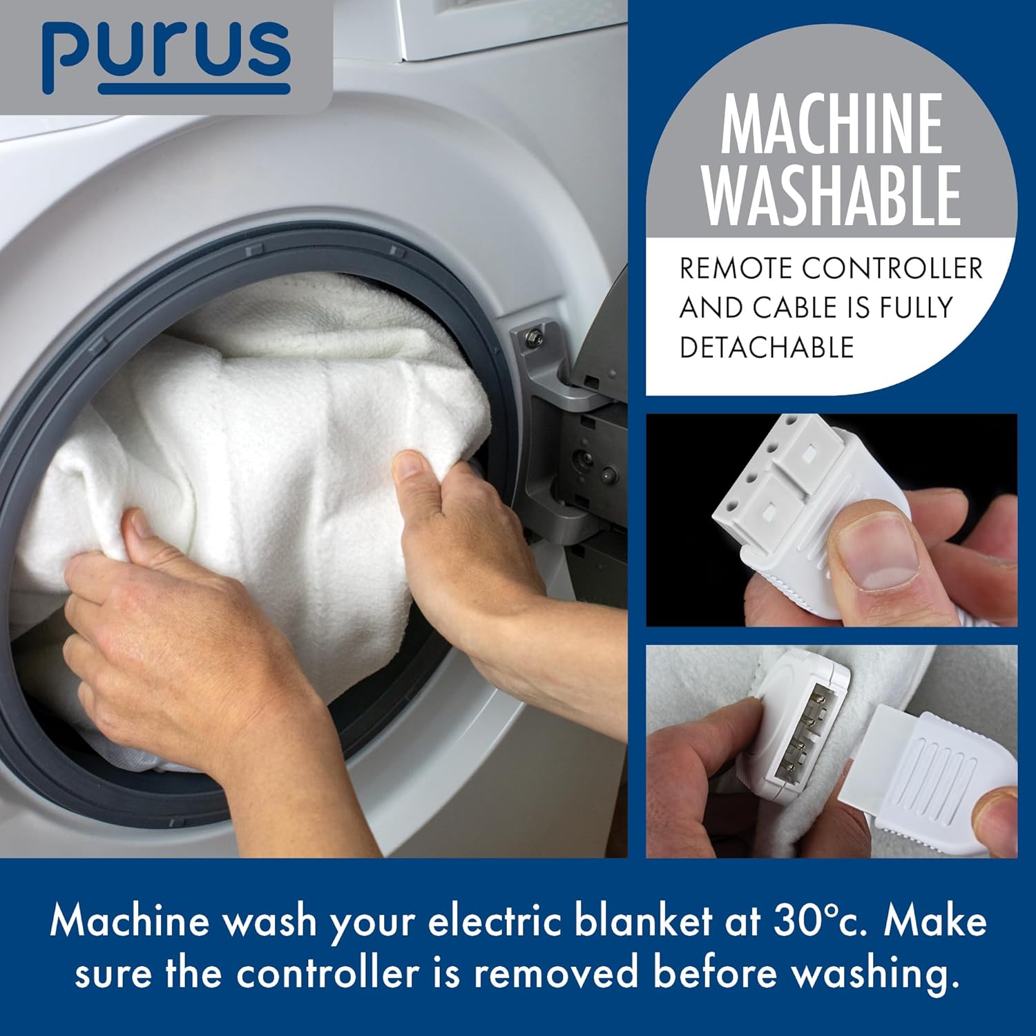 Double Electric Blanket 193x137cm Soft Polyester with 3 Heat Settings Purus