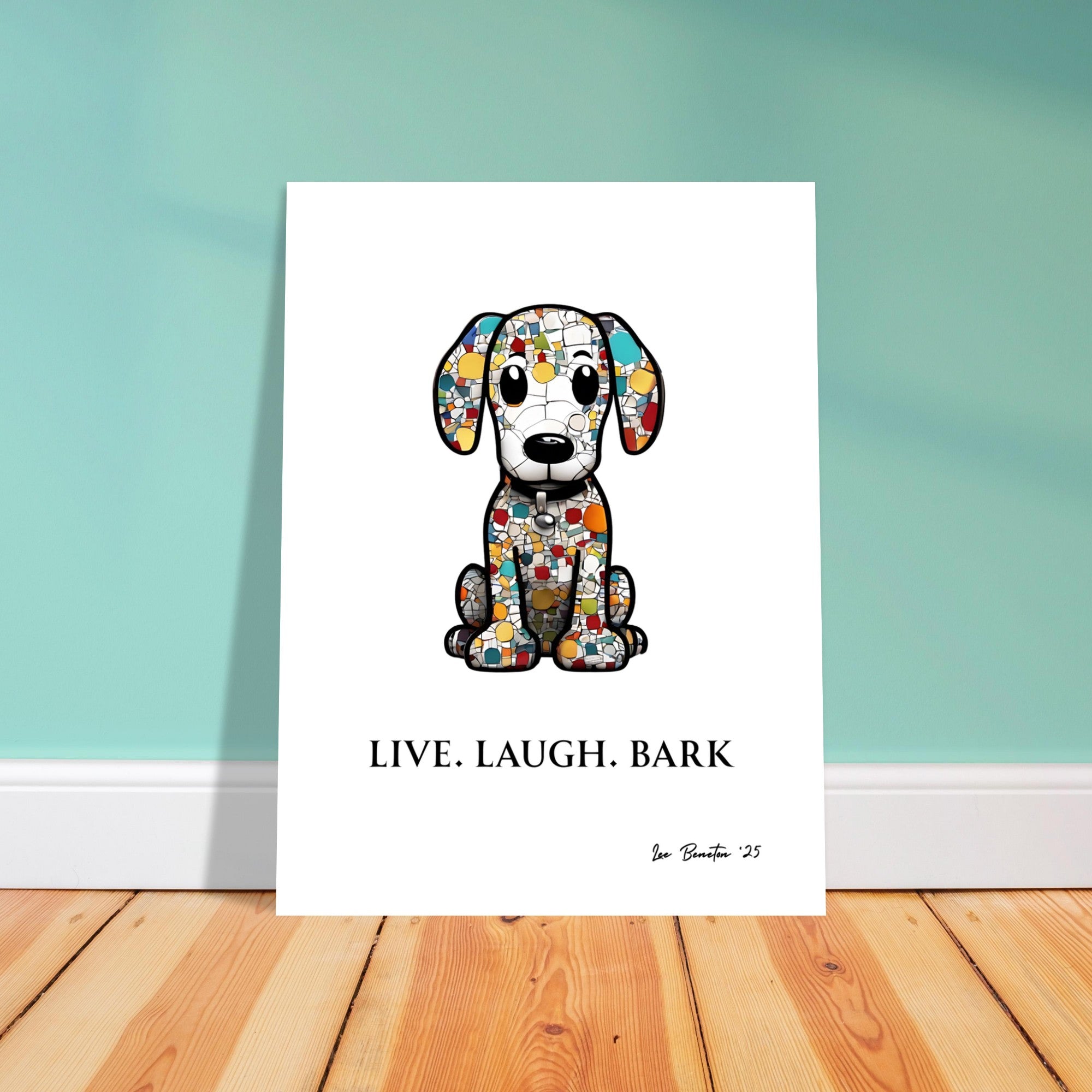 Live Laugh Bark Dog Wall Art – Colourful Mosaic Puppy Print, Funny Pet Quote Poster, Gift for Dog Lovers