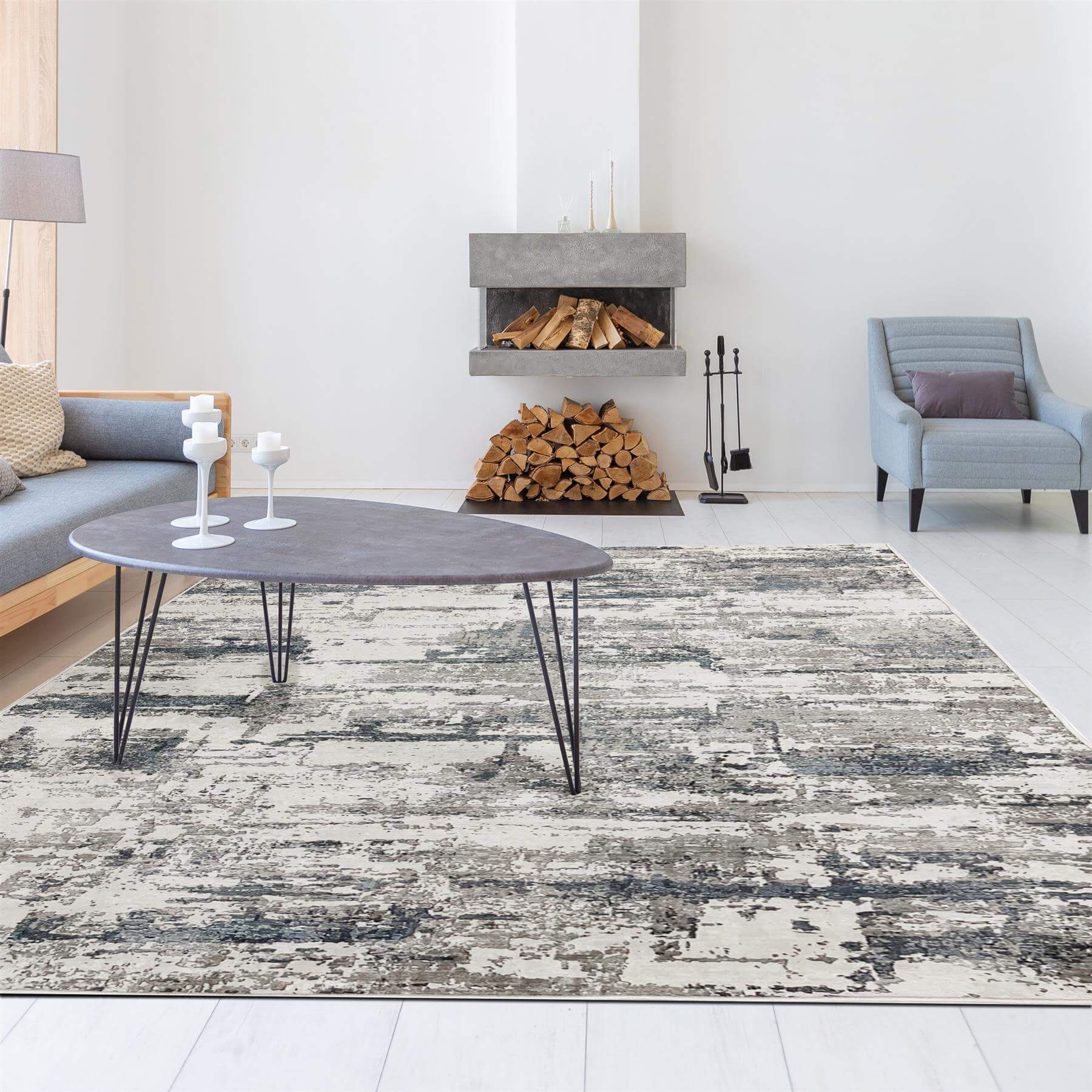 Tokyo Abstract Blue & White Rug