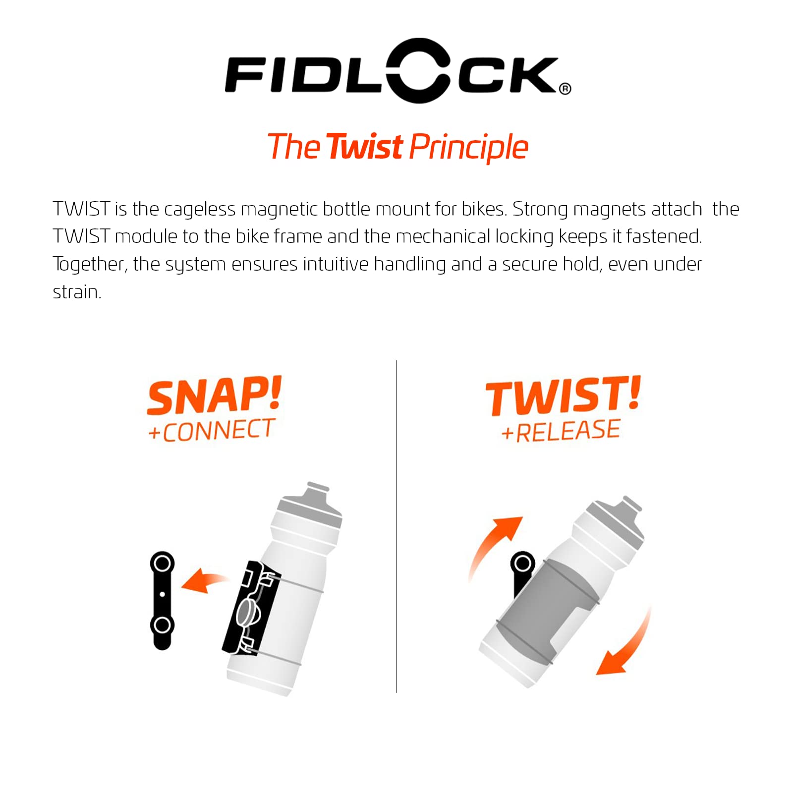 Fidlock Uni connector and Bike Base Magnetic Bicycle Drink Bottle Holder, Bicycle Water Bottle with Holder, Black