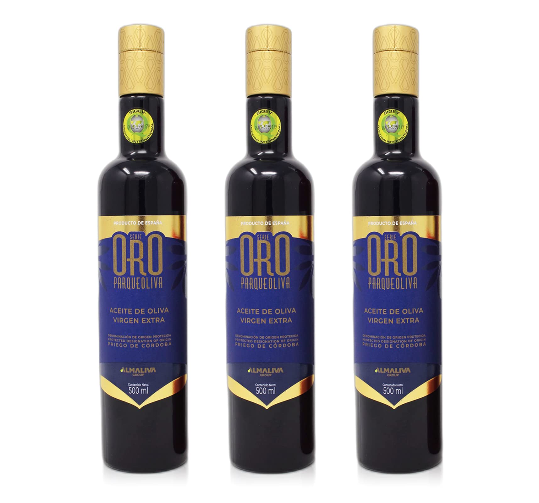 PARQUEOLIVA SERIE ORO (GOLD SERIES) - Spanish Extra Virgin Olive Oil (Hojiblanca and Picuda Varieties) - Pack of 3x500 ml bottles