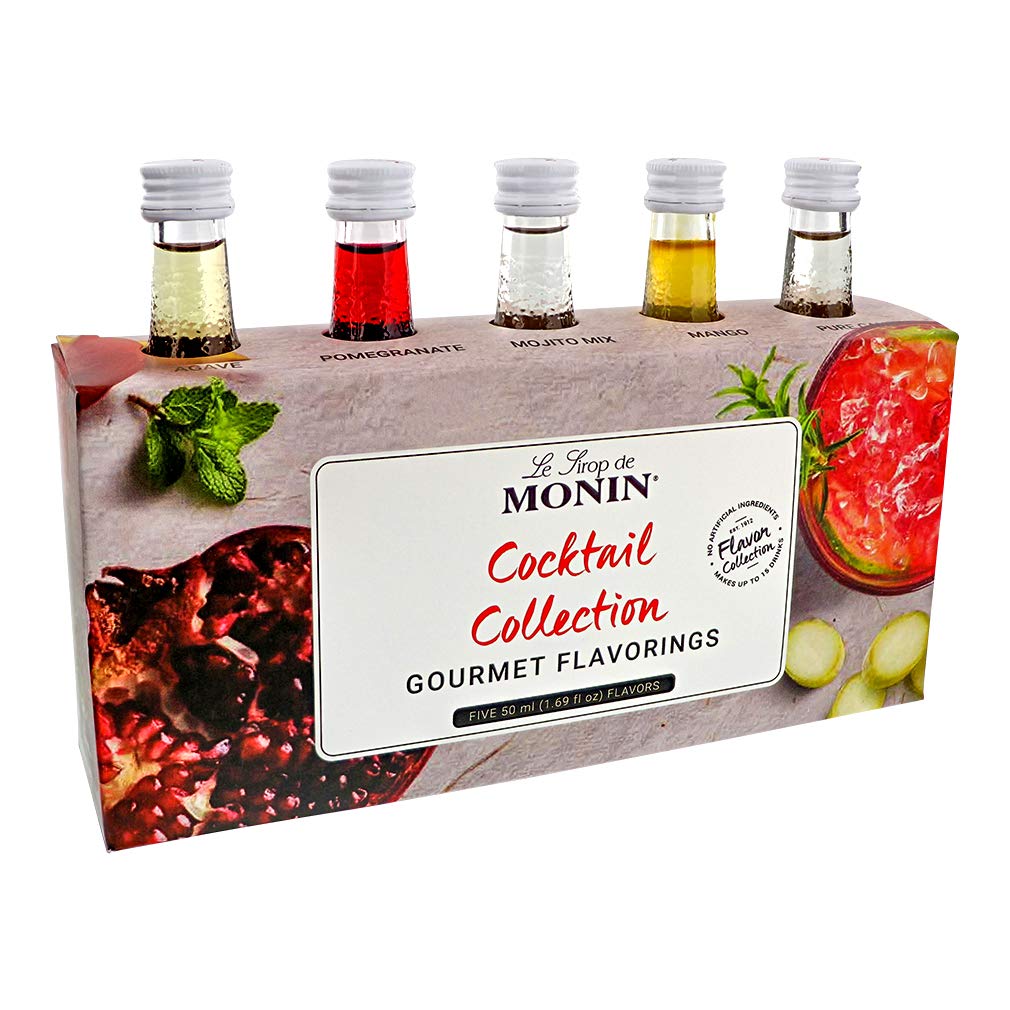 MONIN Premium Cocktail Syrup Gift Set 5x5cl. 1x Passionfruit, 1x Strawberry, 1x Mojito Mint, 1x Coconut, 1x Elderflower. Perfect for Passionfruit