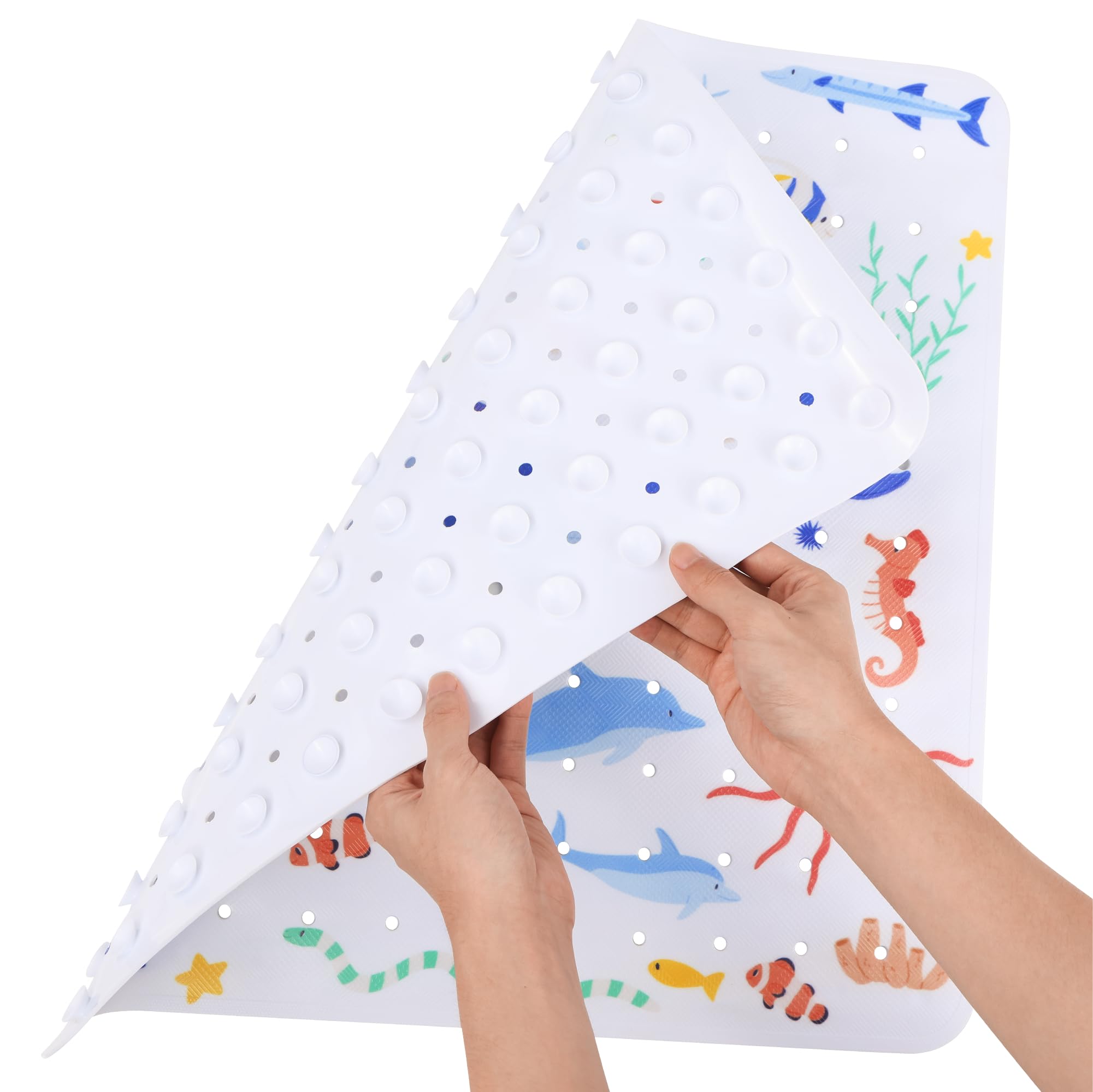 Navaris Non-Slip Square Shower Mat - Anti-Slip with Suction Cups - Ocean-Themed Design Ideal for Children's Bath Time - in Shower Tray Mats - Fits