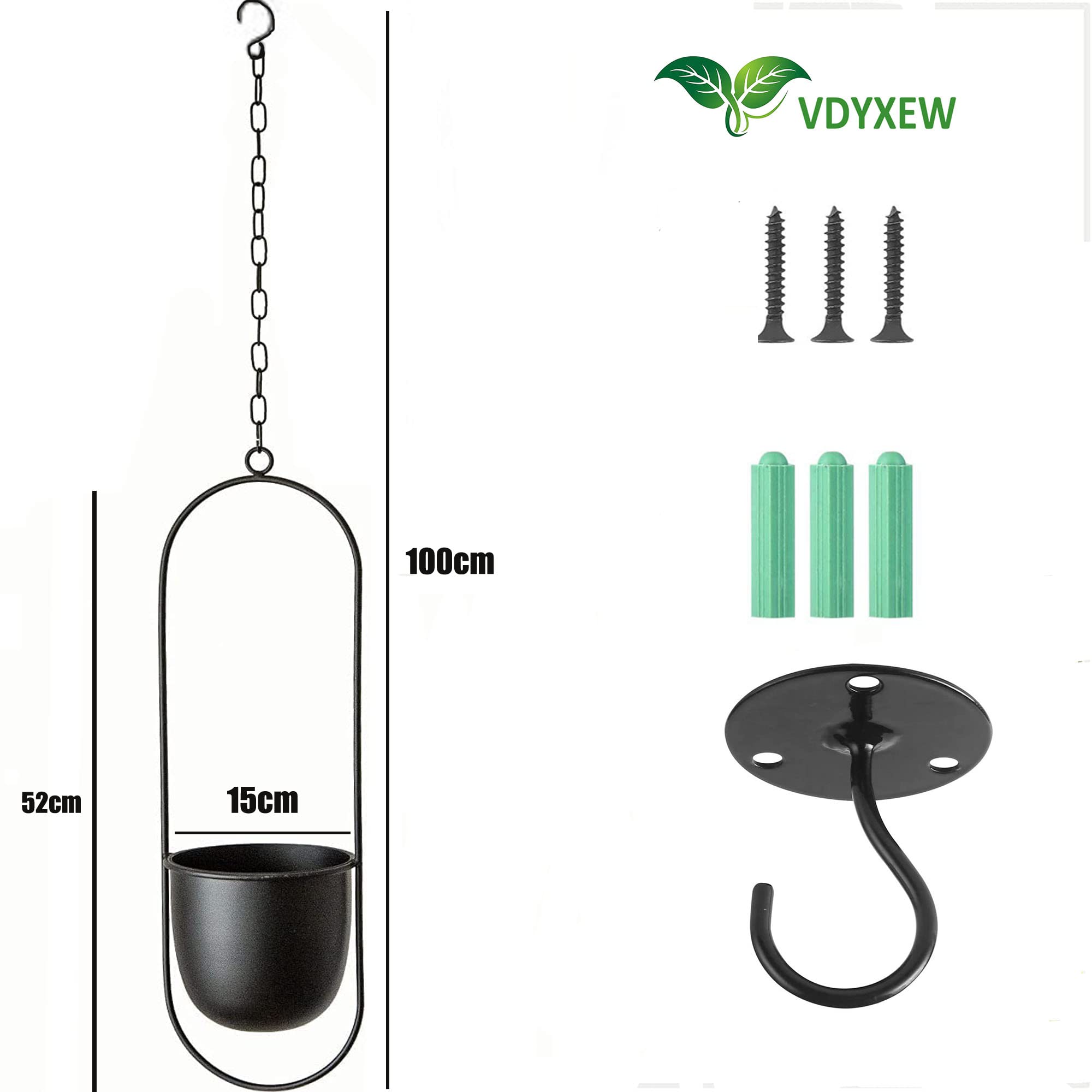 VDYXEW Metal Hanging Flower Pot, Hanging Decoration Pot, Metal Black Bolo Hanging Basket, Ceiling Hanging Planter for Indoor Plants, Succulents, Air