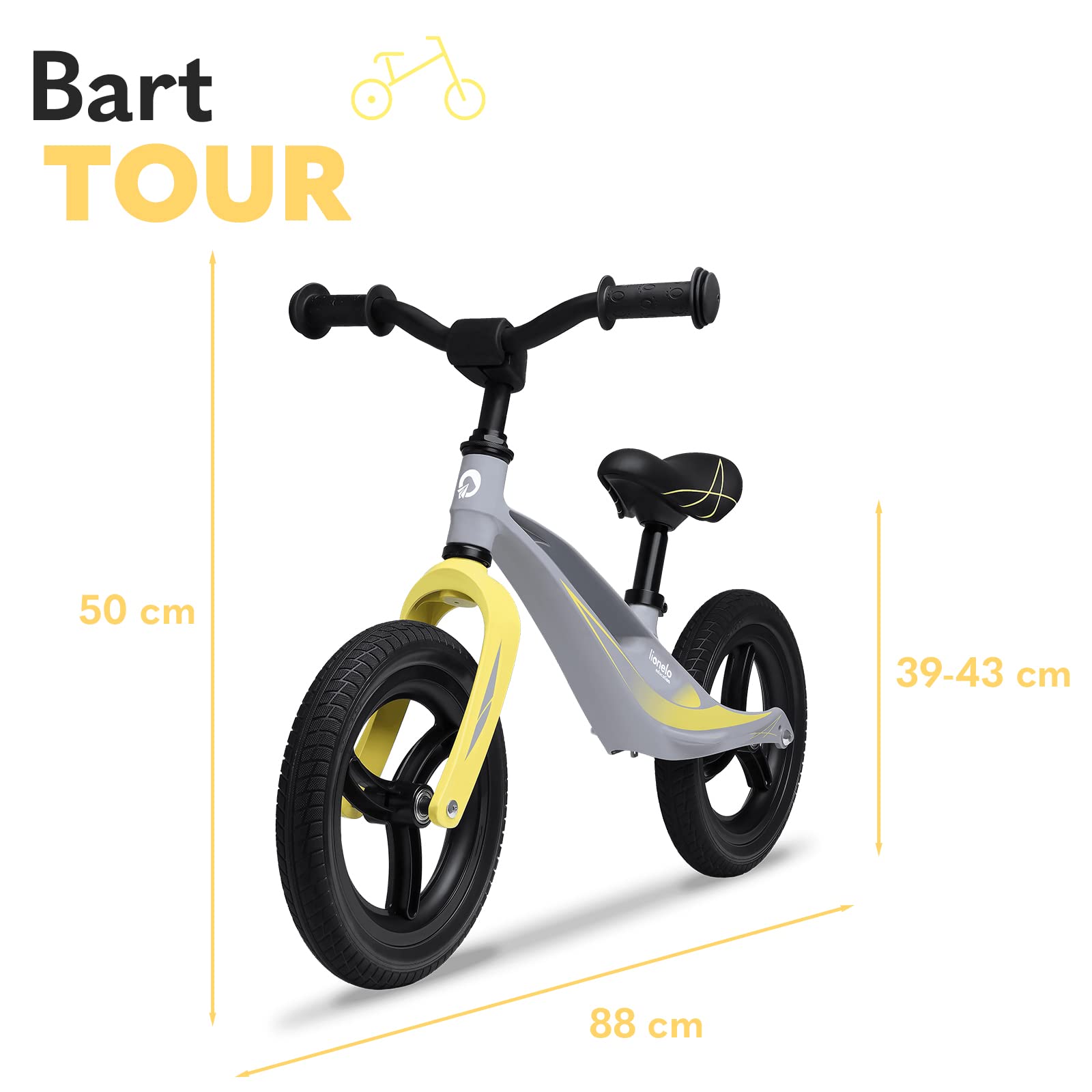 lionelo Bart Tour Wheels From 2 Years Up To 30 Kg, Magnesium Frame, Sporty Style, Maintenance Free Pu 12" Wheels, Height Adjustable Handlebars And