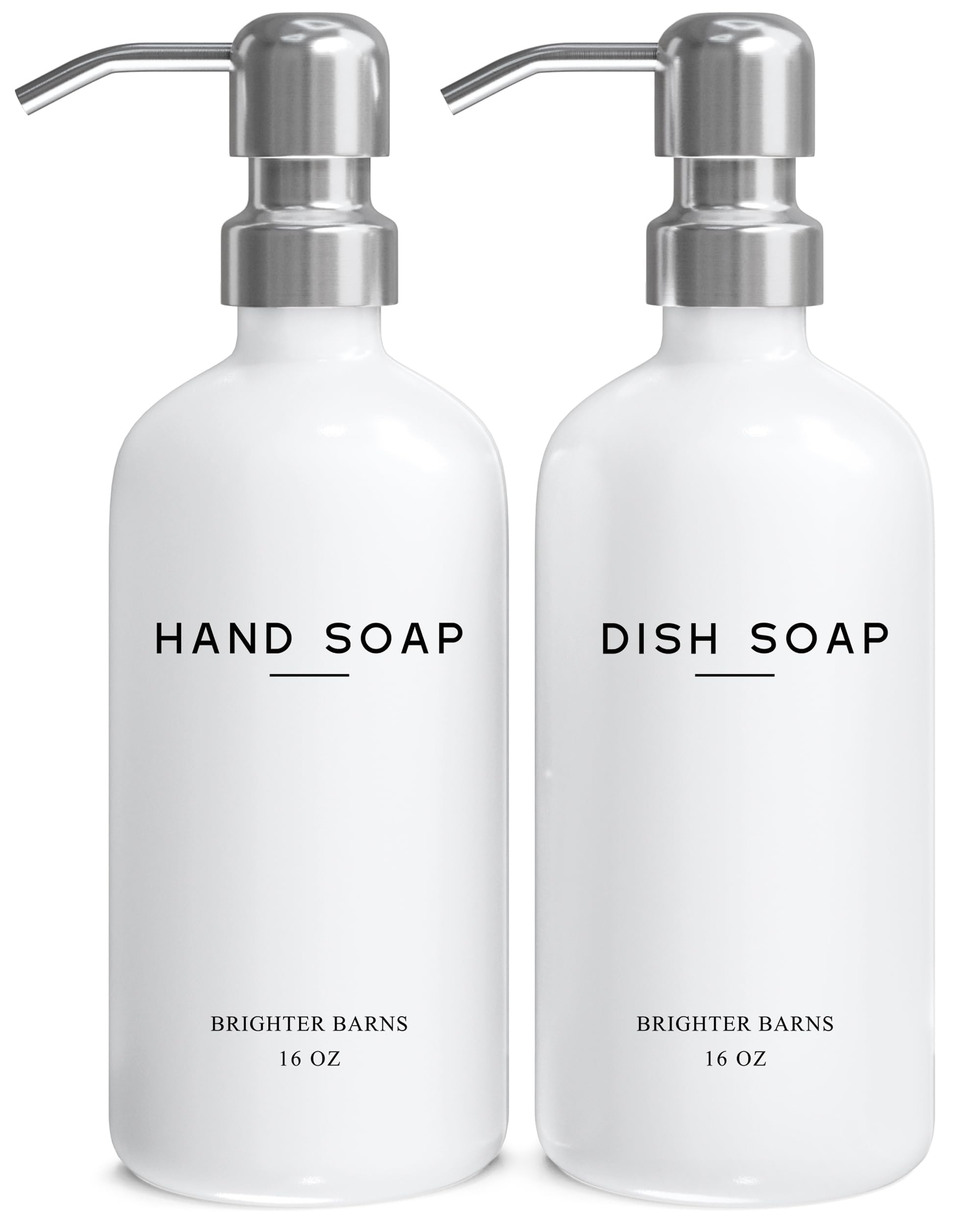 White Glass Soap Dispenser Set by Brighter Barns - Hand and Dish Soap Dispenser for Kitchen Sink - Kitchen Soap Dispenser Set & Pump - Farmhouse
