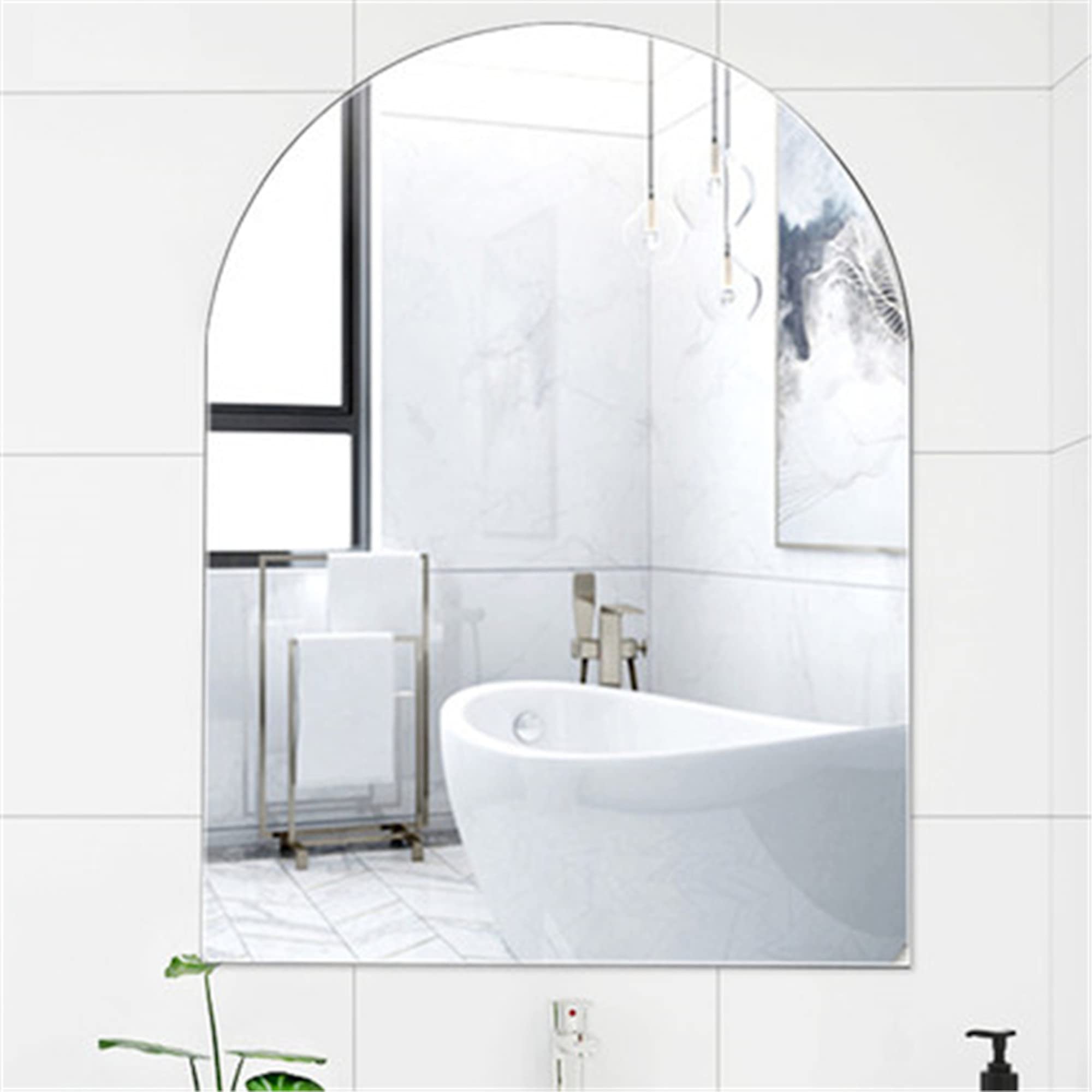 ENKI - Horizon Frameless Arched Polished Edge Glass Wall Mirror (40cm x 60cm) for Bathroom, Bedroom, Living Room & Hallway Durable, Easy to Install,