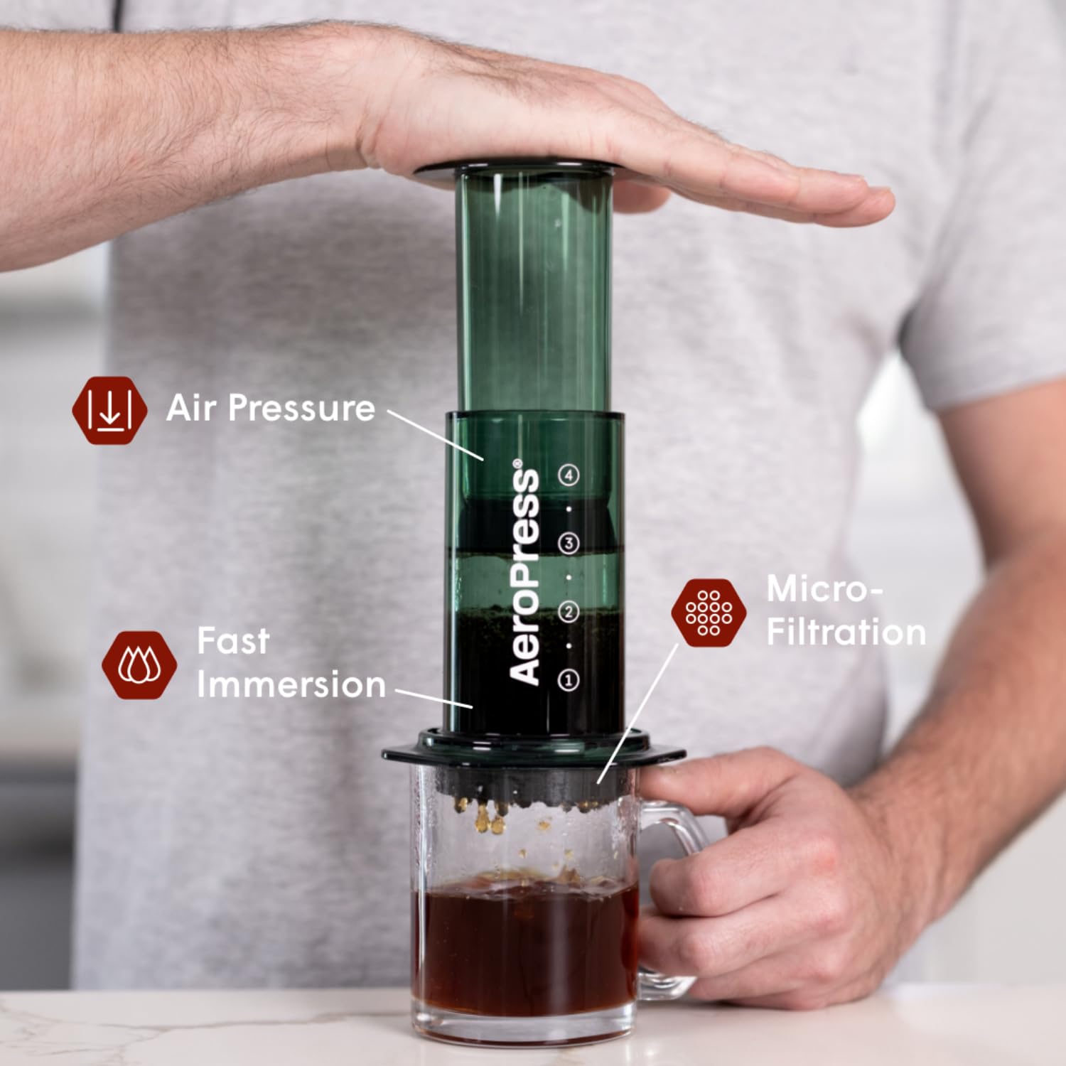 AeroPress Clear Coffee Press 3 In 1 Brew Method Combines French Press, Pourover, Espresso, Full Bodied Coffee Without Grit or Bitterness, Small