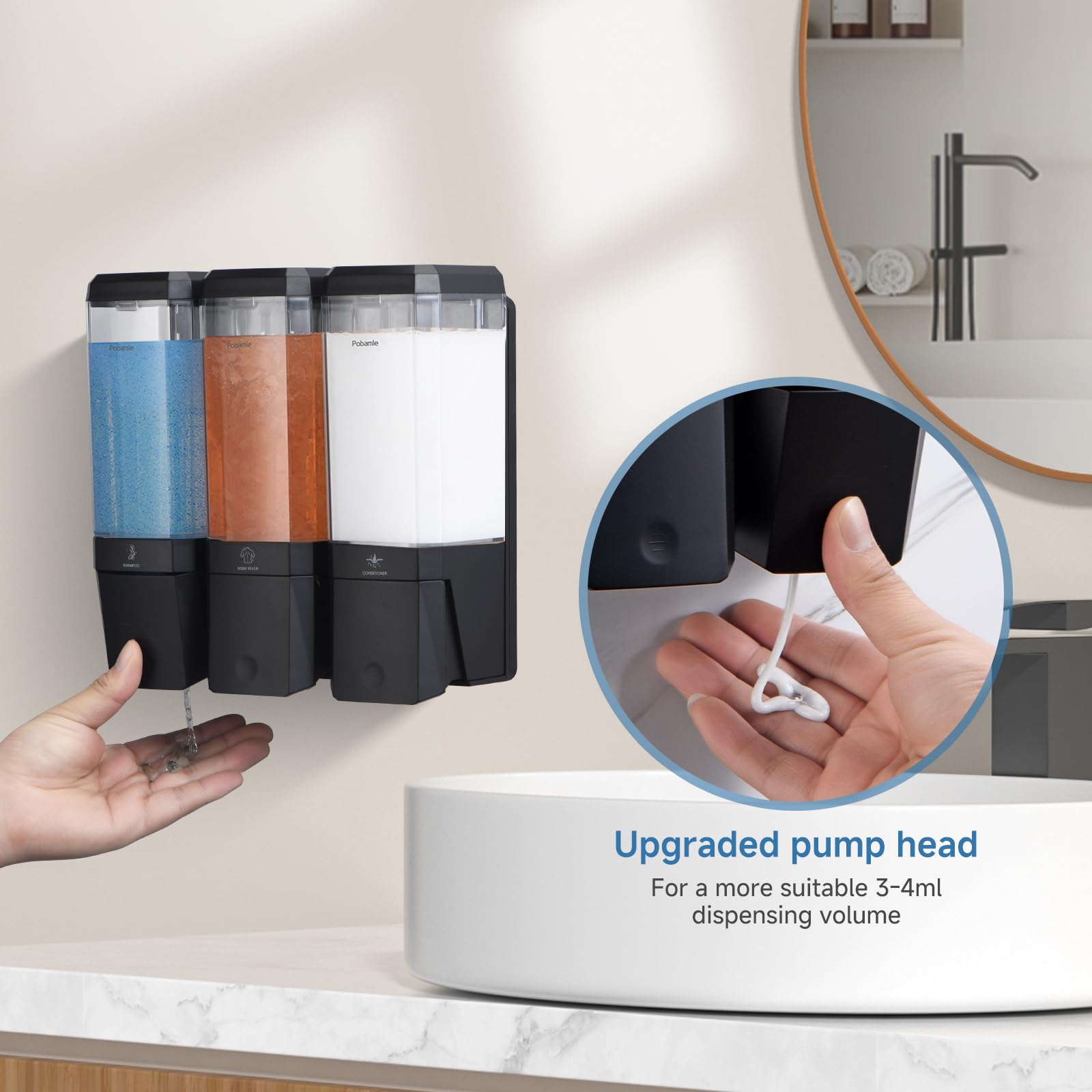Shampoo and Conditioner Dispenser Wall Mounted, Shower Soap Dispenser No Drill Upadate Easy Slot Install, Shampoo Dispenser for Shower Bathroom Large