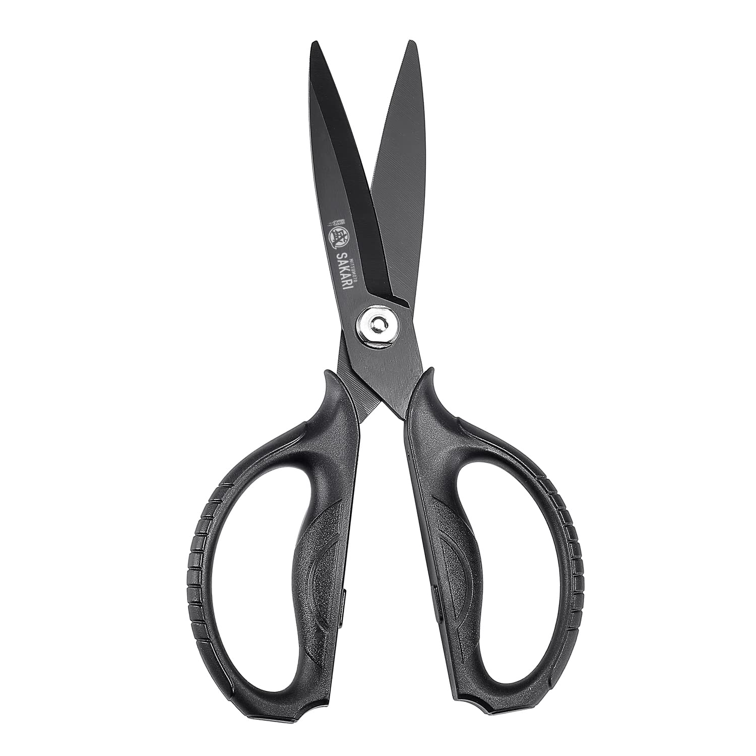 MITSUMOTO SAKARI Japanese Kitchen Scissors All Purpose, Black Titanium Plated Heavy Duty Kitchen Scissors, Multipurpose Cooking and Herb Scissors,