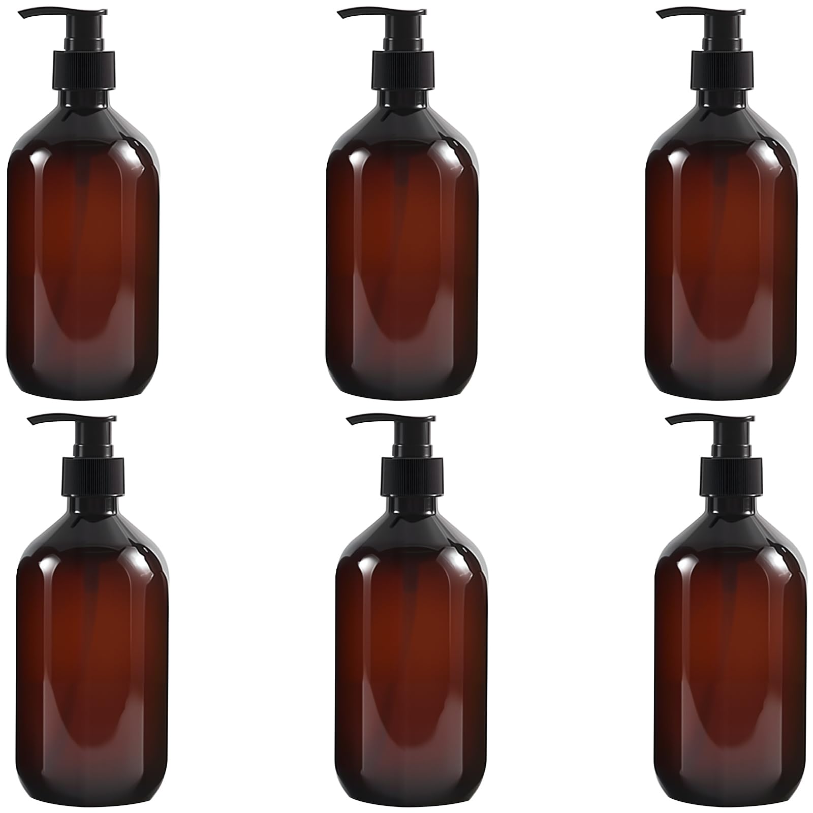 MAHIONG 6 Pack 500ml Pump Bottle Dispenser, Plastic Soap Dispenser Bottle with Pump, Hand Soap Dispenser, Empty Refillable Shampoo Bottles for Storing