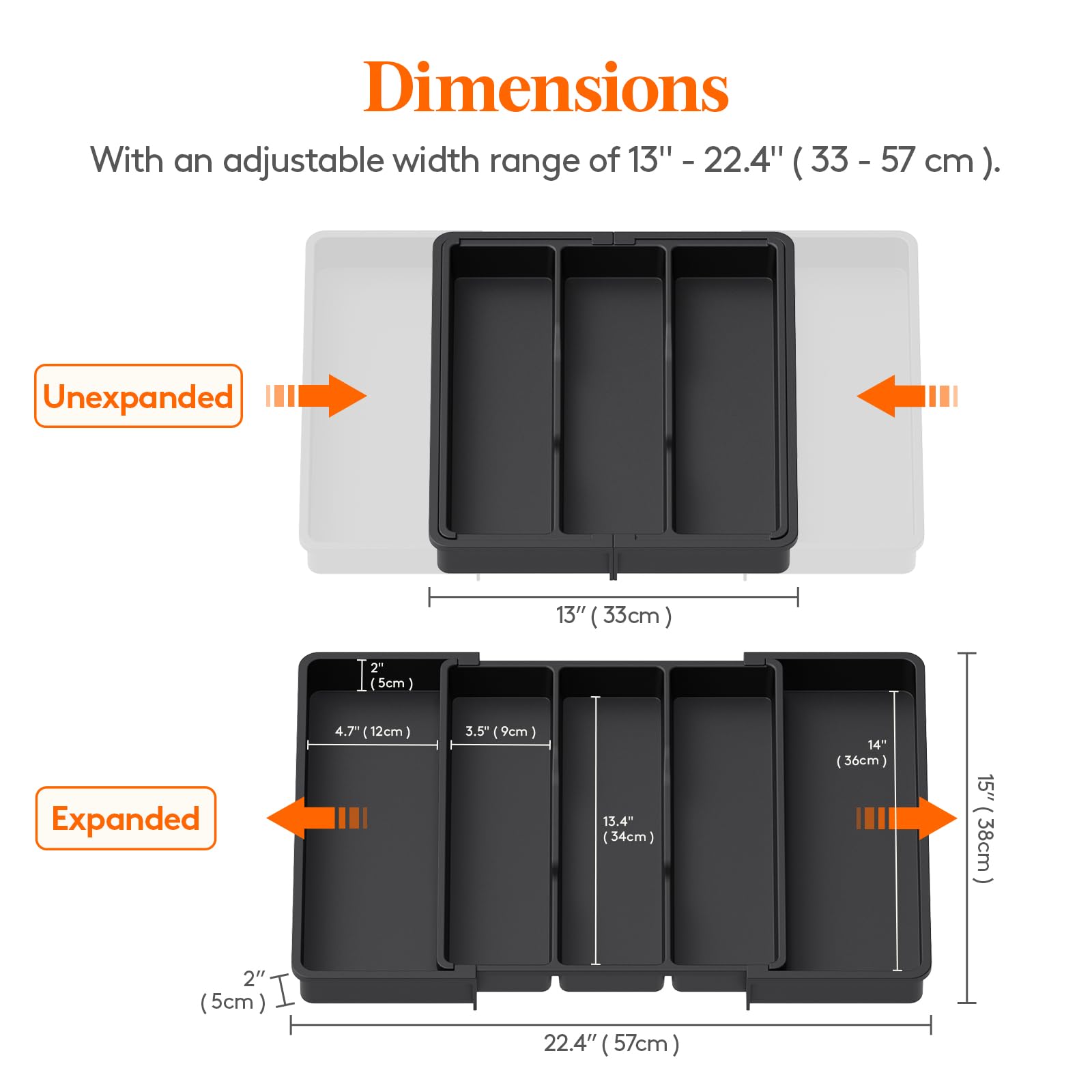 Lifewit Utensil Drawer Organiser, Expandable Large Cutlery Tray for Kitchen, Adjustable Silverware Flatware Holder, Plastic Kitchen Spatula Tools and