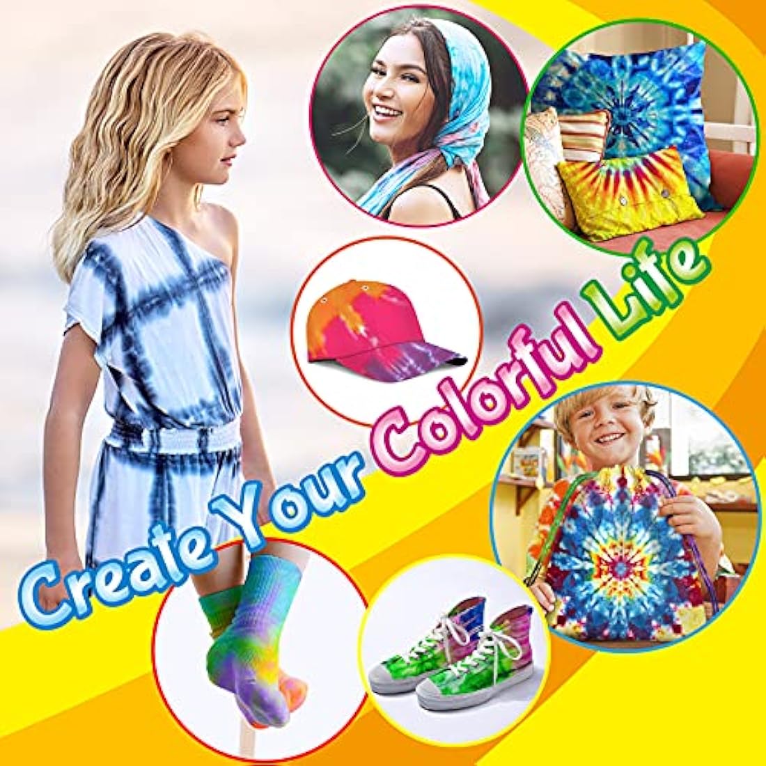 UNGLINGA Tie Dye Kit Kids & Adults, 20 Colors Tie Dye Art Craft for Kids Girls Boys Adults, with White T-shirt Socks Backpack Table Cloth Apron, DIY for Group Activity Birthday Gifts