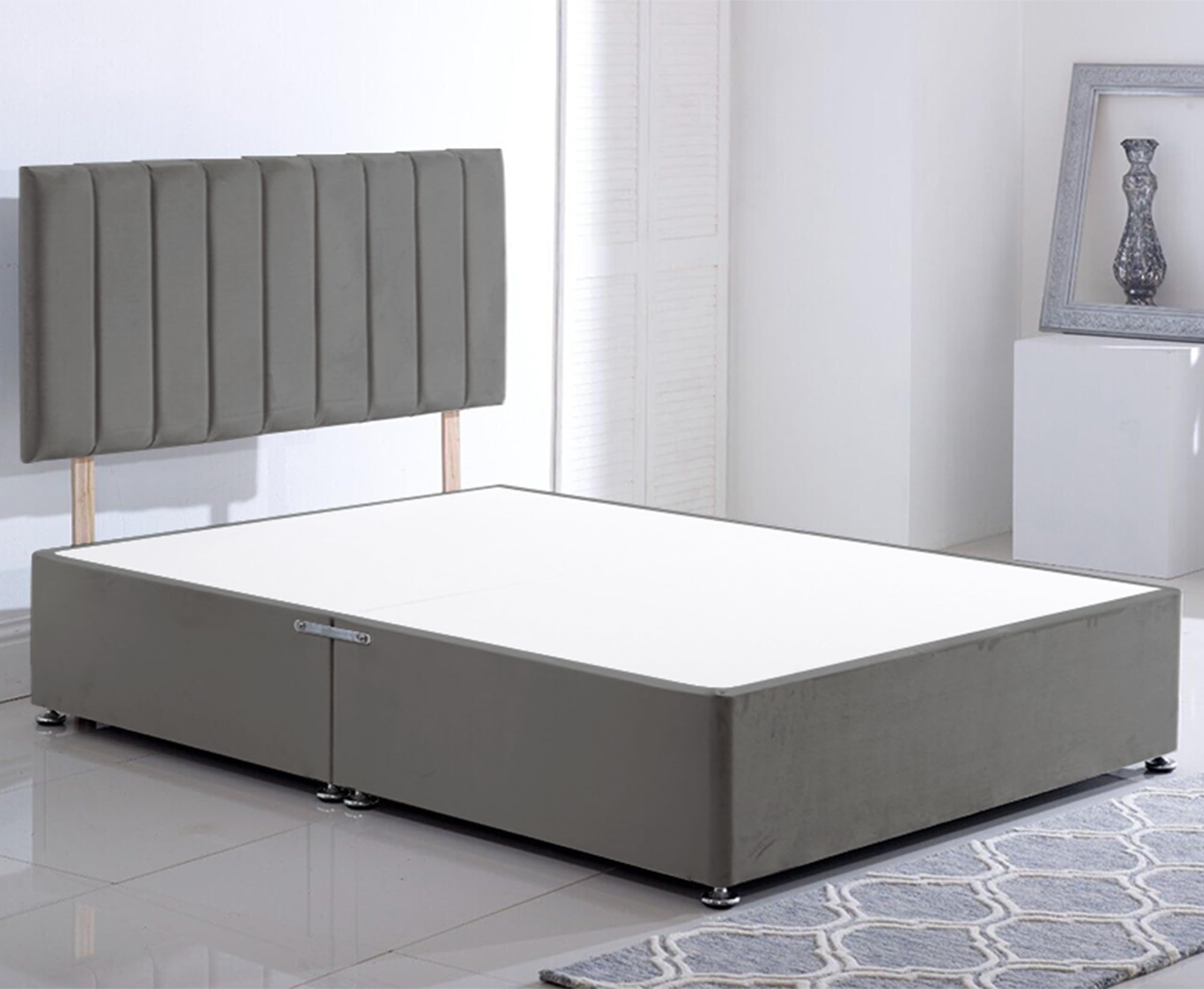 ComfoRest - Modern 4FT Small Double Divan Bed, NO DRAWER | Minimalist Frame for Compact Spaces | Reliable Design for Versatile Living Solutions (Grey