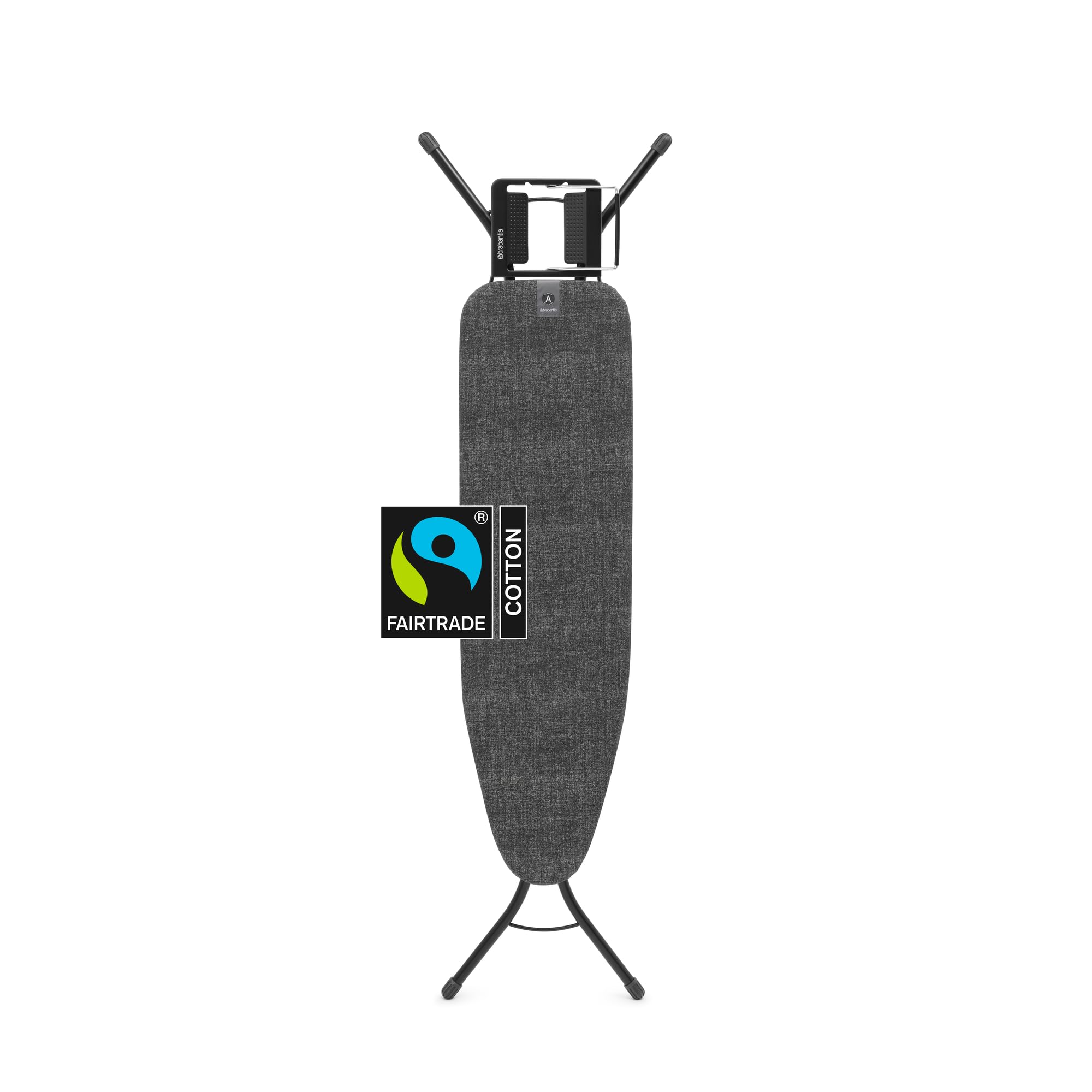 Brabantia - Ironing Board A - With Steam Iron Rest - Adjustable in Height - Non-Slip Rubber Feet - Cotton Cover with Foam Layer - Foldable - Denim