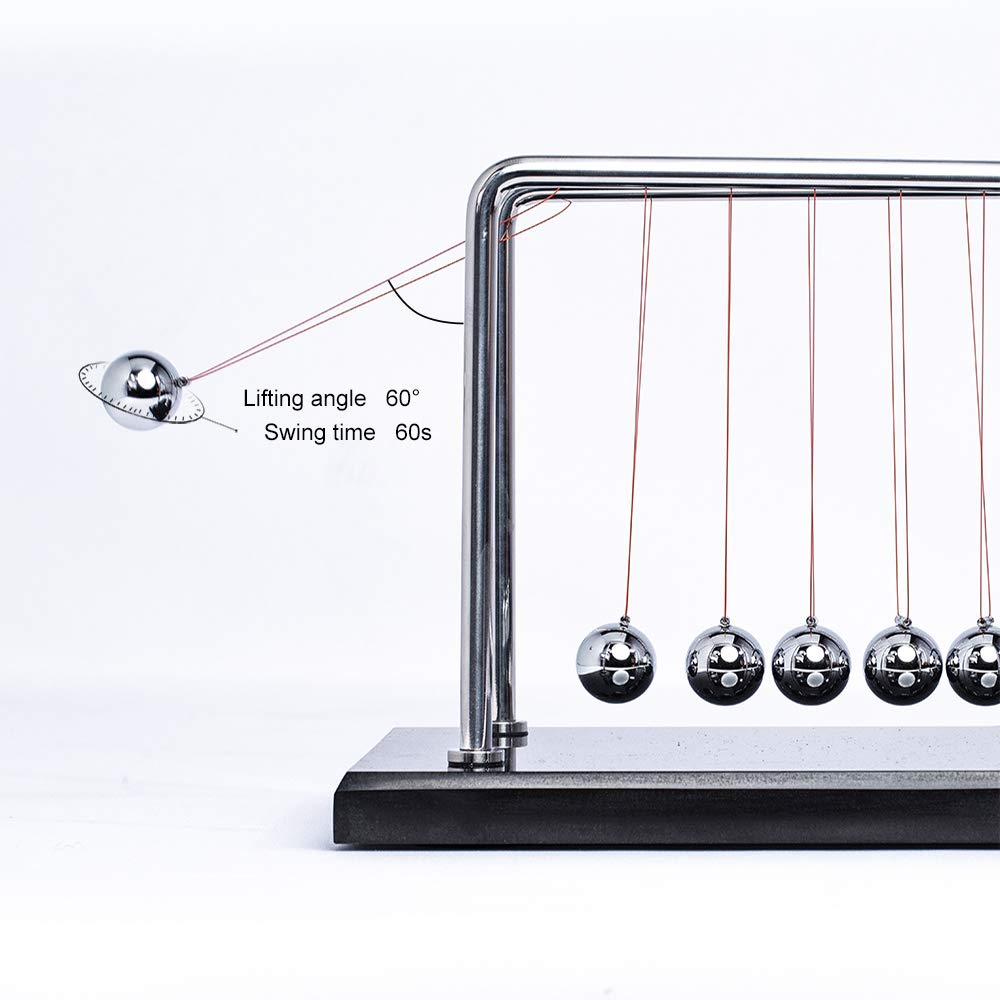 CERROPI Newton Cradle Balance Balls, 7 Ball Newton Swing, Decorative Physics Gadget for Desk, Marble Base, 11 inch, 50+ Sec Swingtime