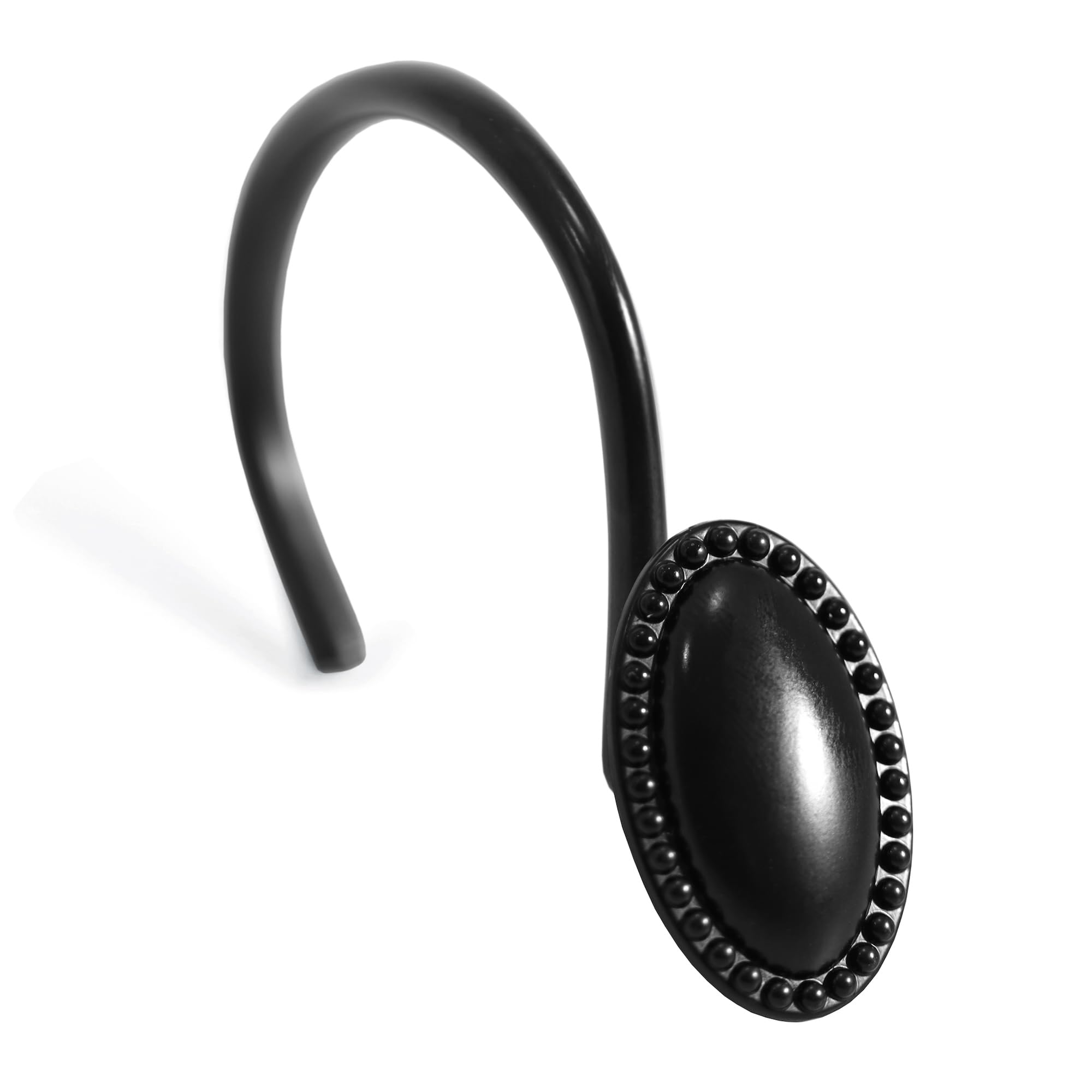 Black Decorative Shower Curtain Hooks: Matte Black Oval Design Rustproof Heavy Duty Metal Shower Rings for Bathroom - Classic Elegant Shower Curtain