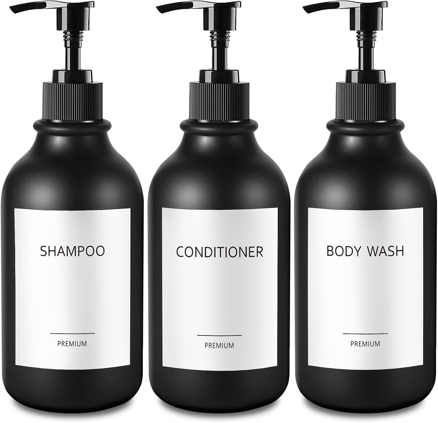GMISUN Shampoo and Conditioner Dispenser, 17 Fl oz / 500ml Black Shampoo and Conditioner Bottles, Refillable Shower Bottles with Pump, 3 Pcs Shower