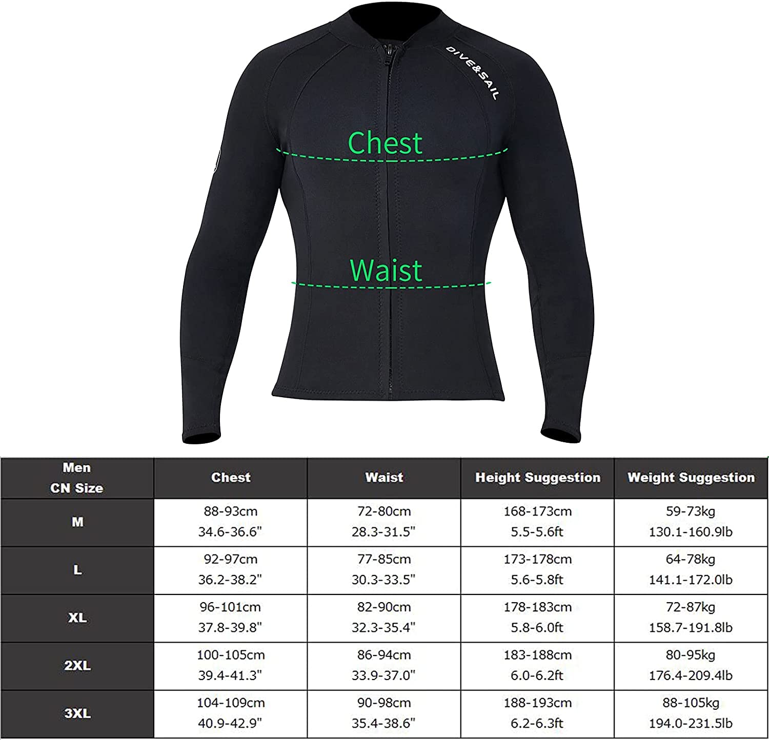 EUPTE 2mm Wetsuits Women/Men Long Sleeve Jacket UPF50+ UV Protection Diving Skin Suit Top for Scuba Diving Snorkeling Surfing Swimming (men, 2XL)