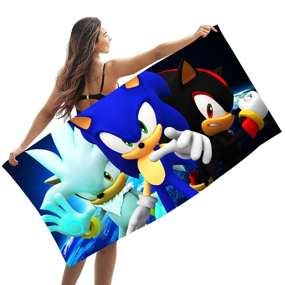 YEIUZPT Soniic Beach Towel, Microfibre Bath Towel Children's Bath Super Soft Absorbent Beach Blanket Portable Sauna Towel Camping Towels Lightweight