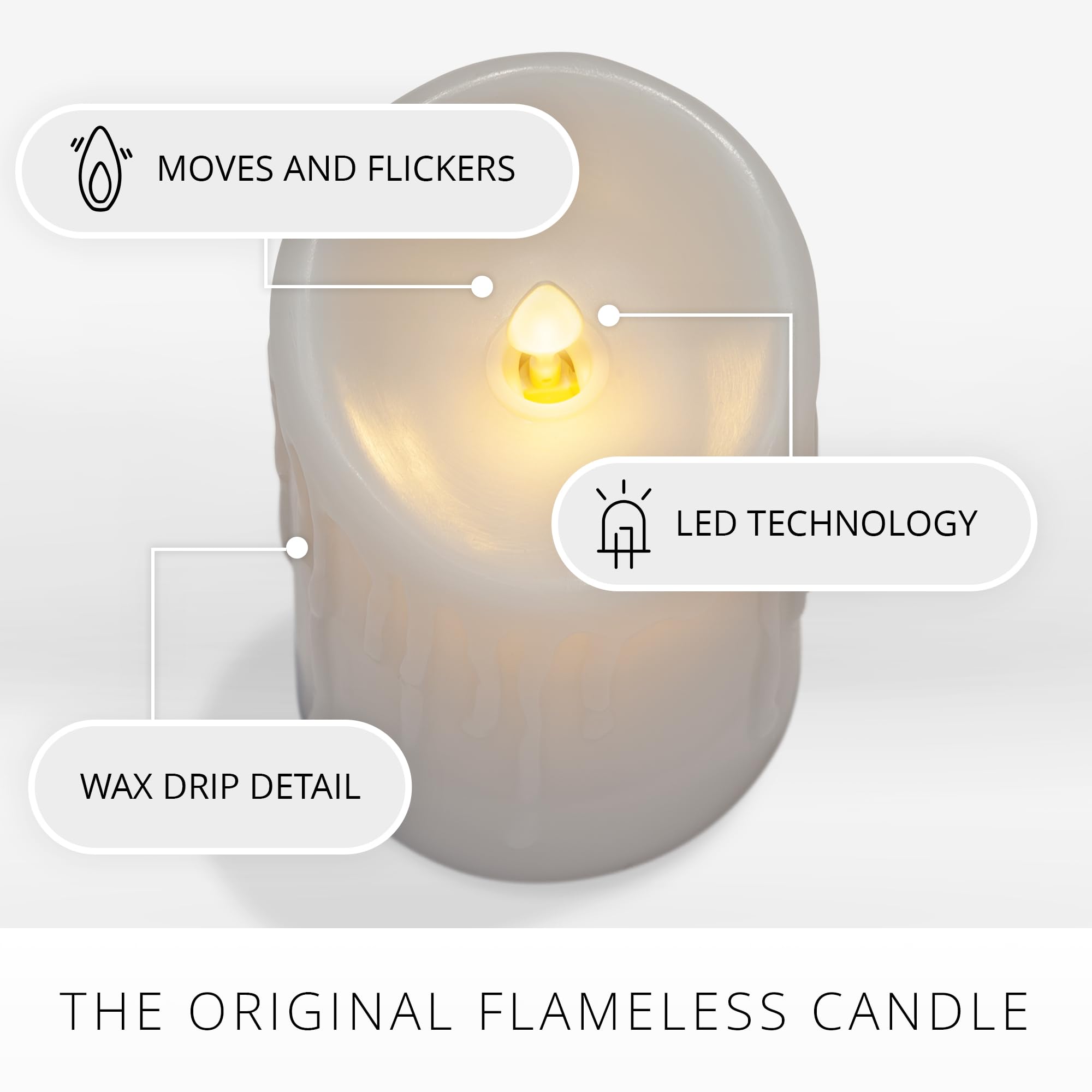 Luminara Wax Drip Flameless LED Candle, White 3" x 6.5", Timer Function, Real Wax Pillar, Battery Operated Unscented Safe, Long-Lasting