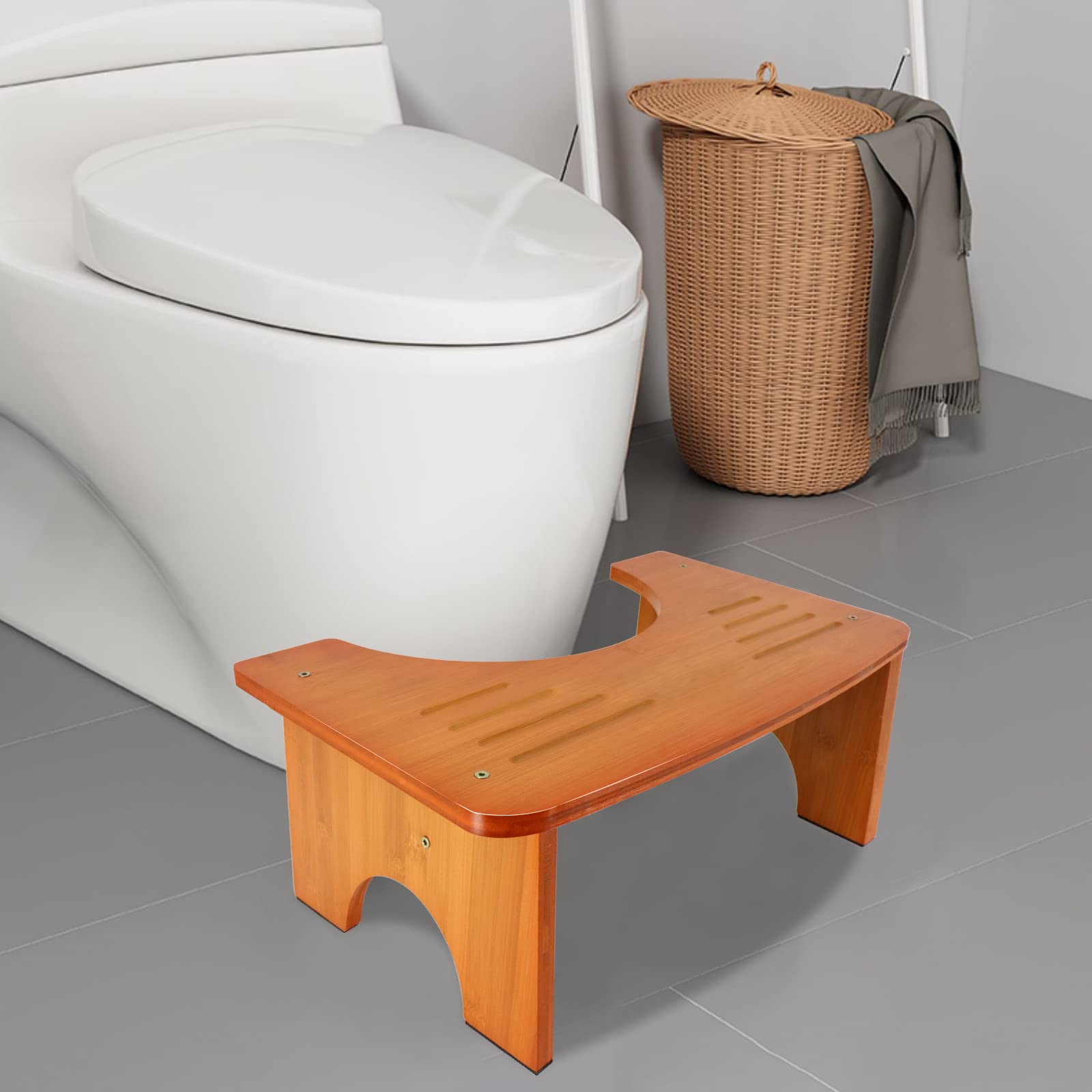 RayLove Toilet Stool, 7 Inch Bamboo Poop Stools, Adult Poop Stool,Bathroom Non-Slip Toilet Assistance Step Stool (Brown)