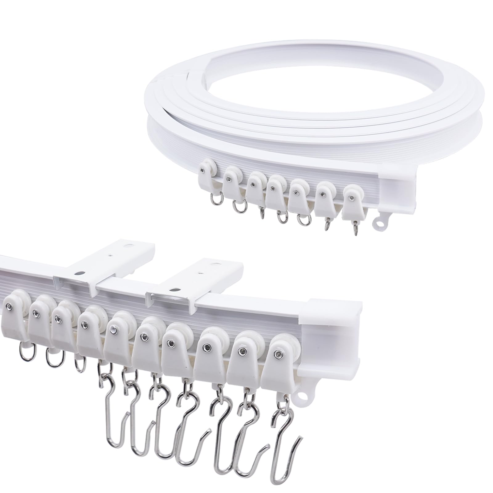 VirtuGro 3M/10FT Ceiling Curtain Track Flexible Bendable Curtain Rail Curved Curtain Tracks and Fittings with S Hooks for Bay Window, Room Divider,