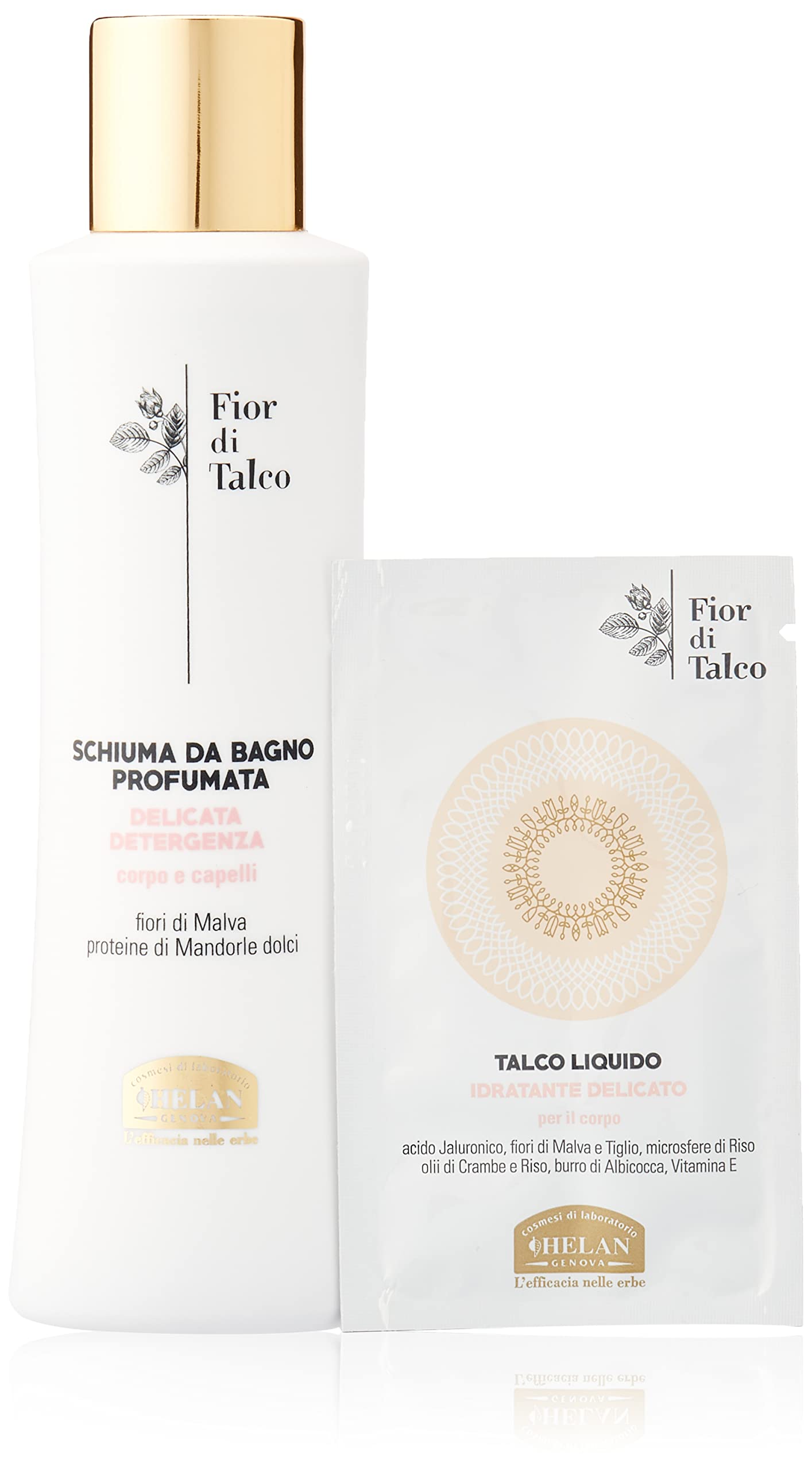 Helan, Fior di Talco, Gentle Bubble Bath, Body and Hair Shower Gel - Moisturising and Restructuring Shampoo - Natural, Scented, with Mallow Flowers