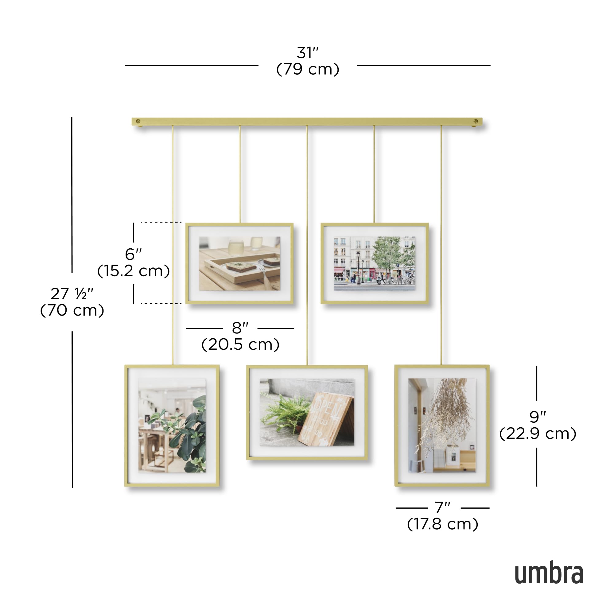 Umbra Exhibit Picture Frame Gallery Set, Adjustable Collage Display for 5 Photos, Prints, Artwork and More, Holds two 4x6" and three 5x7" Photos,