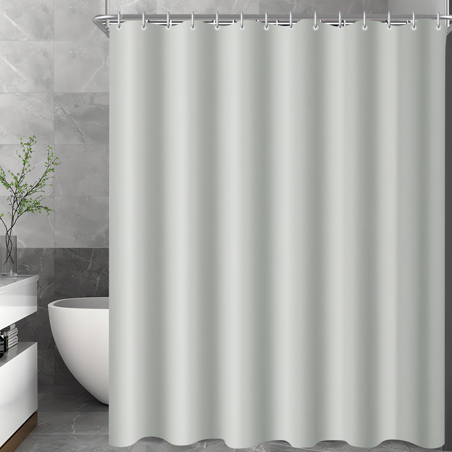 Lerores Shower Curtain, 150 x 180 cm, Grey, Weighted Hem, Anti-Mould Textile, Water-Repellent, Washable Polyester Fabric Bath Curtains for Bathroom,