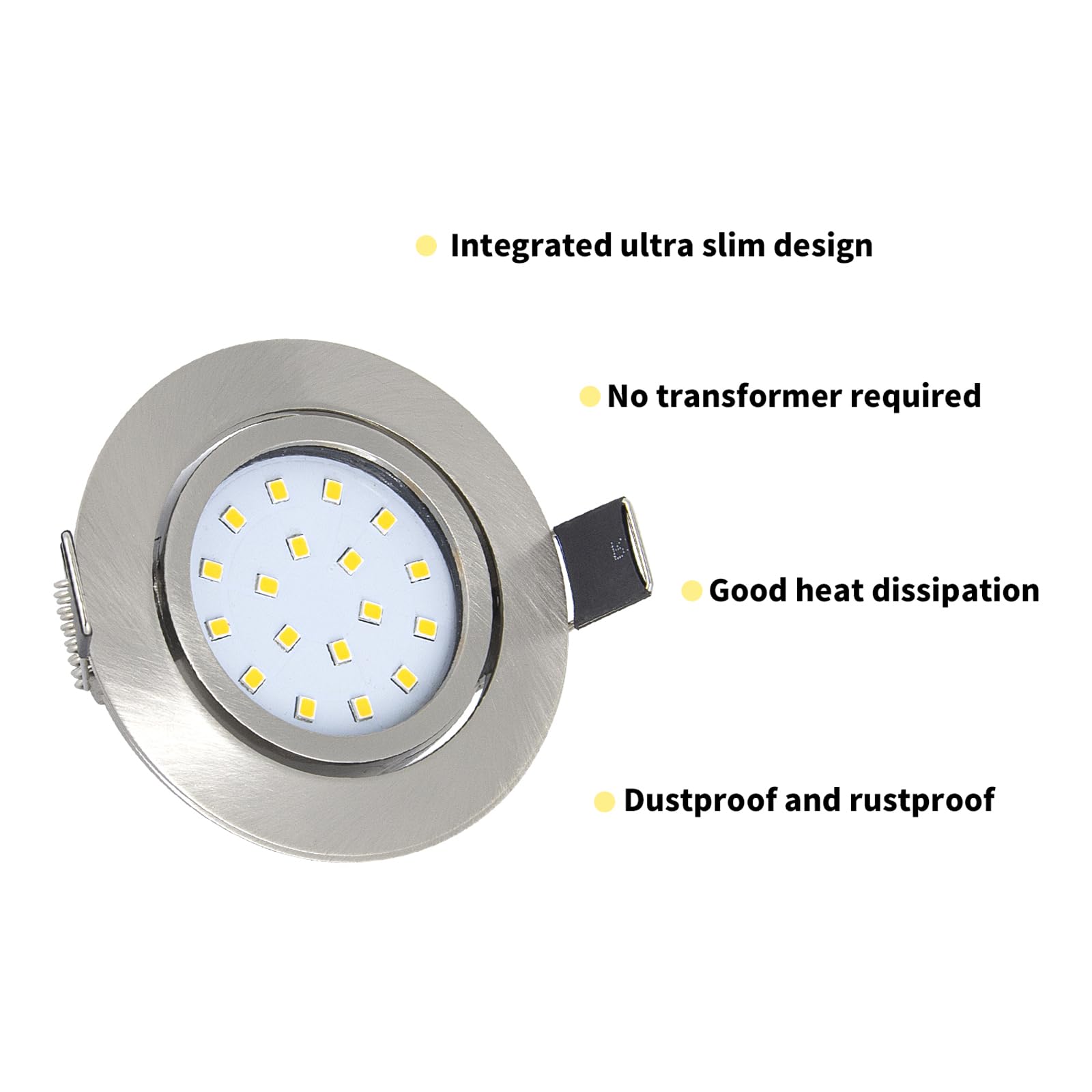 Wondlumi 6X 5W Recessed Ceiling Lights Ultra Slim Spotlight LED Downlights for Ceiling Brushed Chrome Down Light Cool White 240V, Cutout 65-80mm
