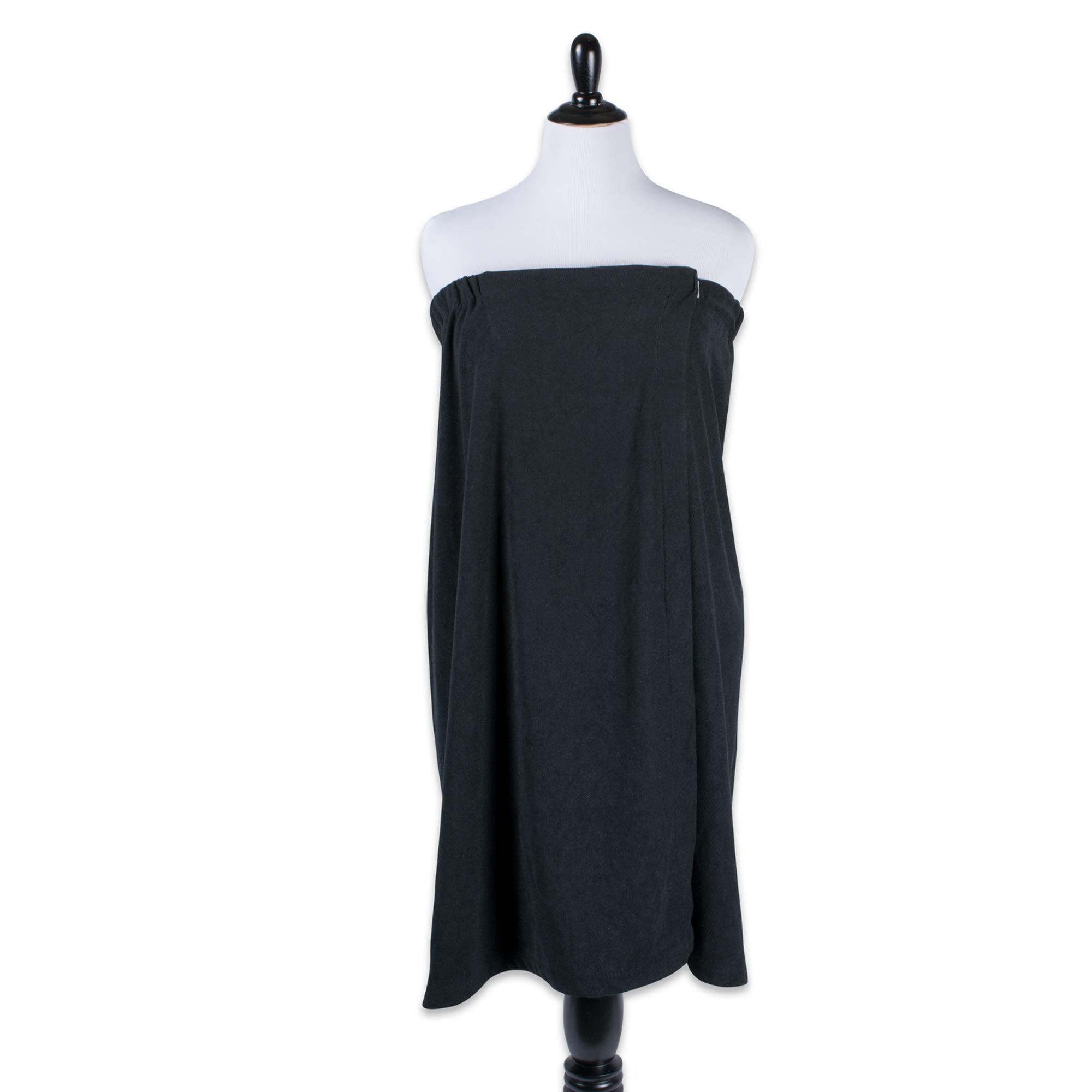 DII Adjustable Shower Wrap with Self-Fastening Closure, Super Soft Microfiber, Black, L