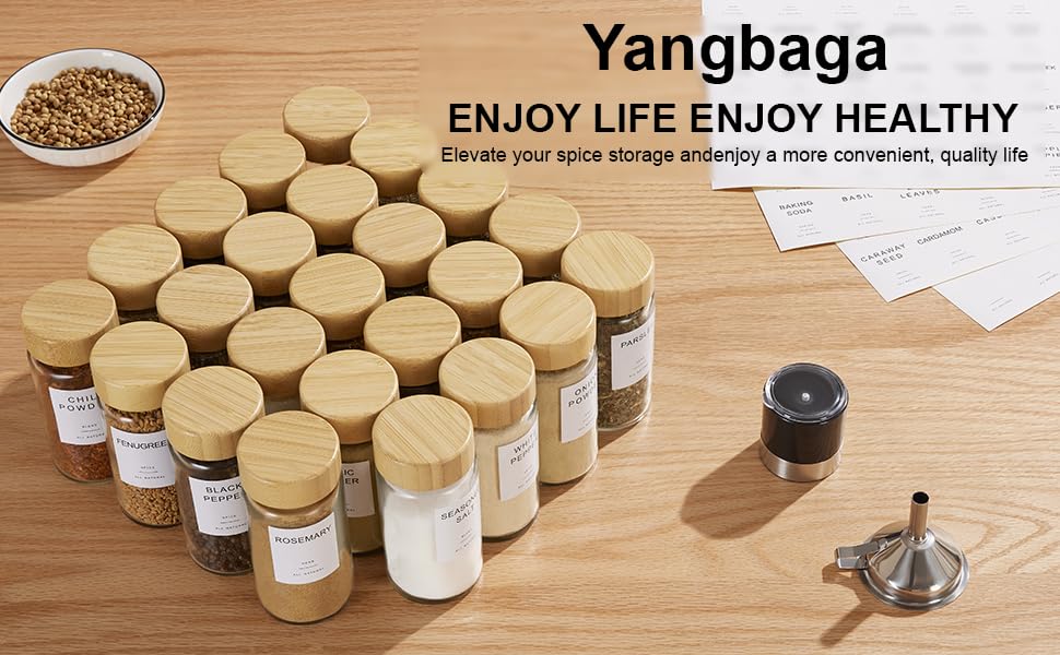 Yangbaga 24PCS Glass Spice Jars set-120ml Glass Jars With Bamboo Lids with Shaker Lids- Spices & Seasoning -Kitchen Storage & Organisation of Spice