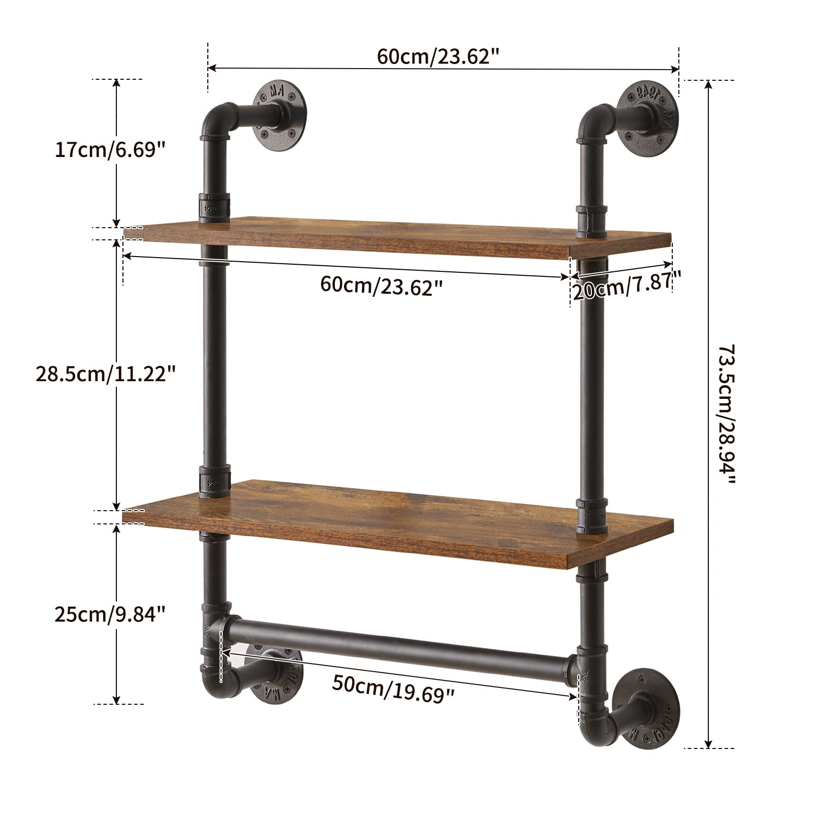 IBUYKE Pipe Floating Shelves, Wall Shelf Outdoor, 60x20x72.5cm, Decorative Shelving Unit for Wall, Plant Stand, Storage Organiser Shelf for Bedroom,