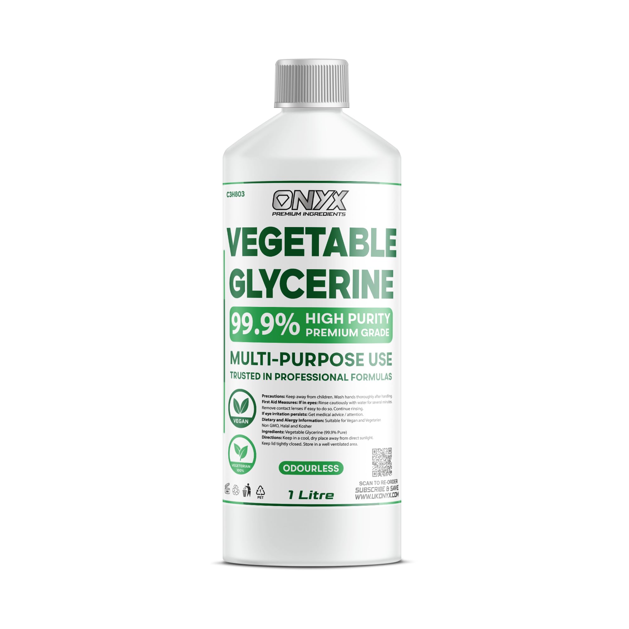 1L Vegetable Glycerine VG Glycerol Premium Quality Food Grade, Vegan, Non GMO, Fragrance Free Recyclable Container (1 Litre)