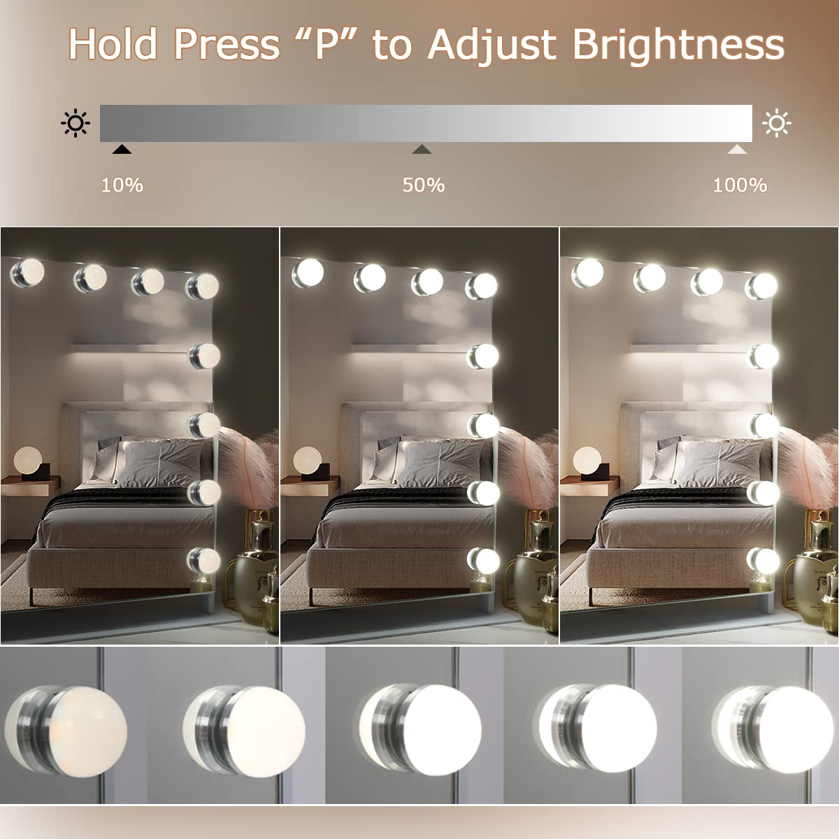 HANSONG Hollywood Vanity Mirror with Lights 360 Degree Rotation Dressing Table Mirror with 15 LED Bulbs and 10X Magnification Touch Screen Large