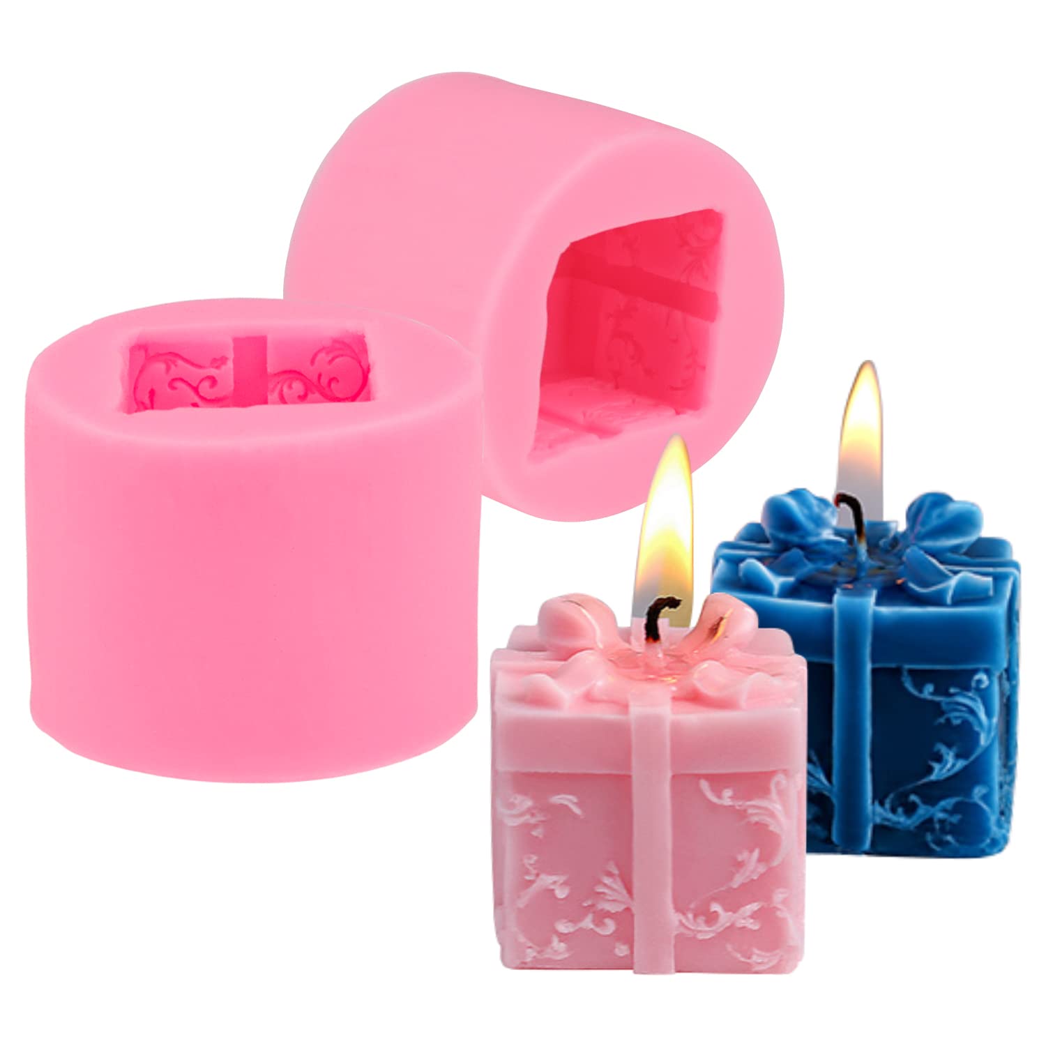 Demarsen Candle Molds, 2 Pcs 3D Gift Box Candle Molds DIY Silicone Mould for Christmas Party Decoration Handmade Gift Craft Birthday Party Gift Home